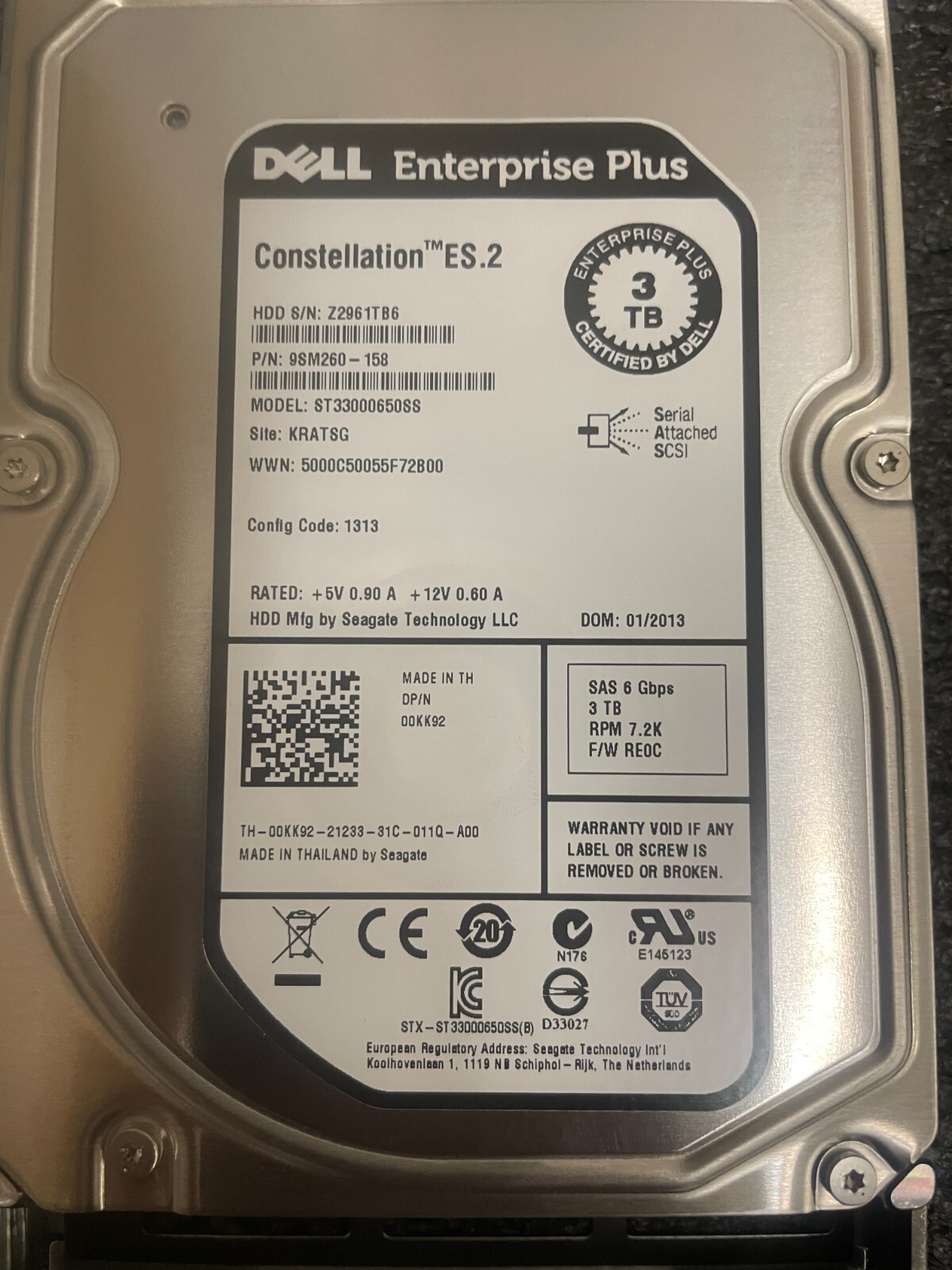 Dell Compellent 0KK92 3TB SAS 7.2K 6G LFF 3.5″ HDD Hard Drive w/ Tray
