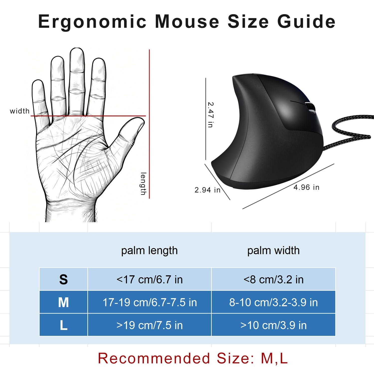 Wired Ergonomic Mouse,Vertical Mouse with Nylon-Braided Cable,6 Buttons,6400 …