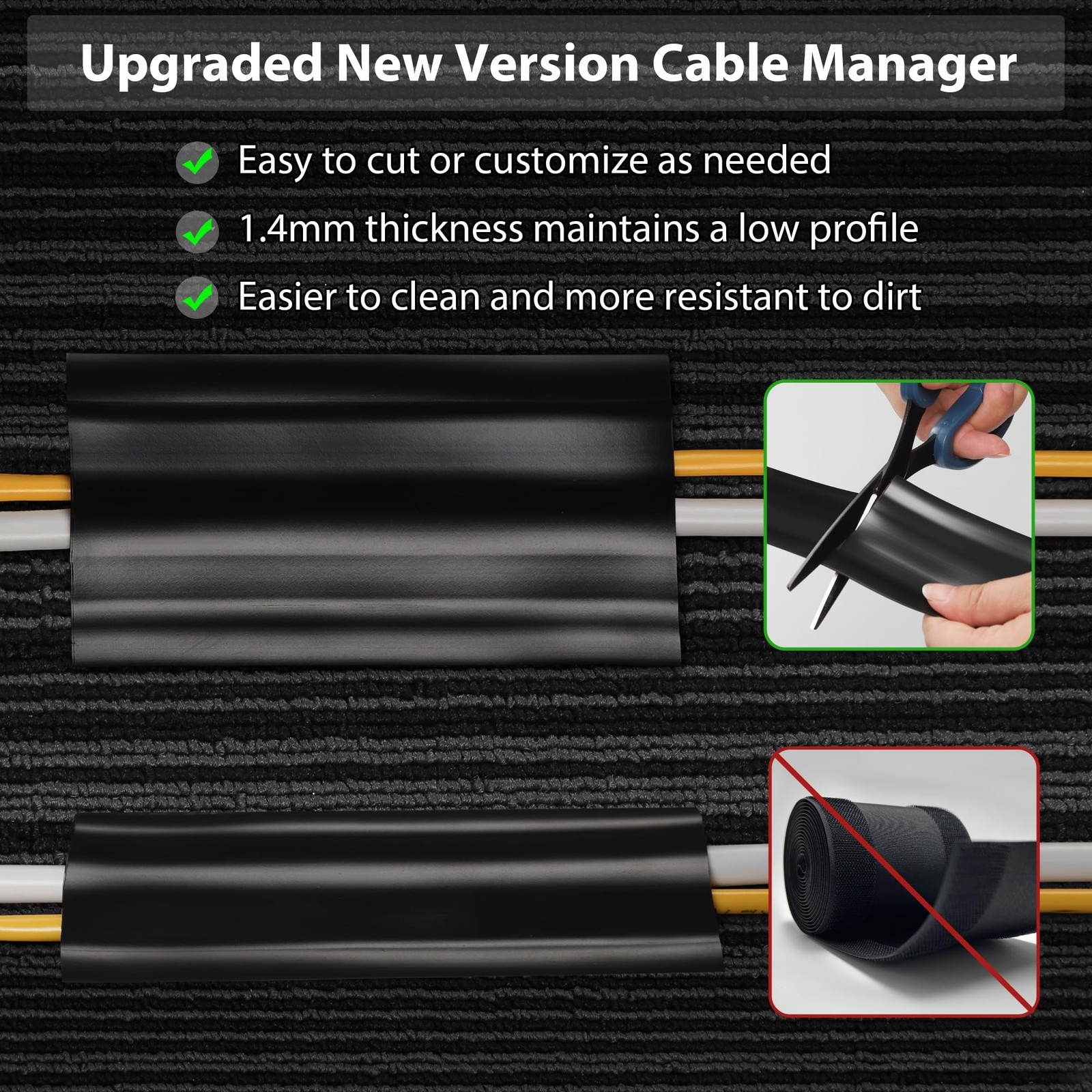 16.4ft Cord Cover Floor, Soft PVC Cord Covers for Wires on Floor, Self-Adhesi…
