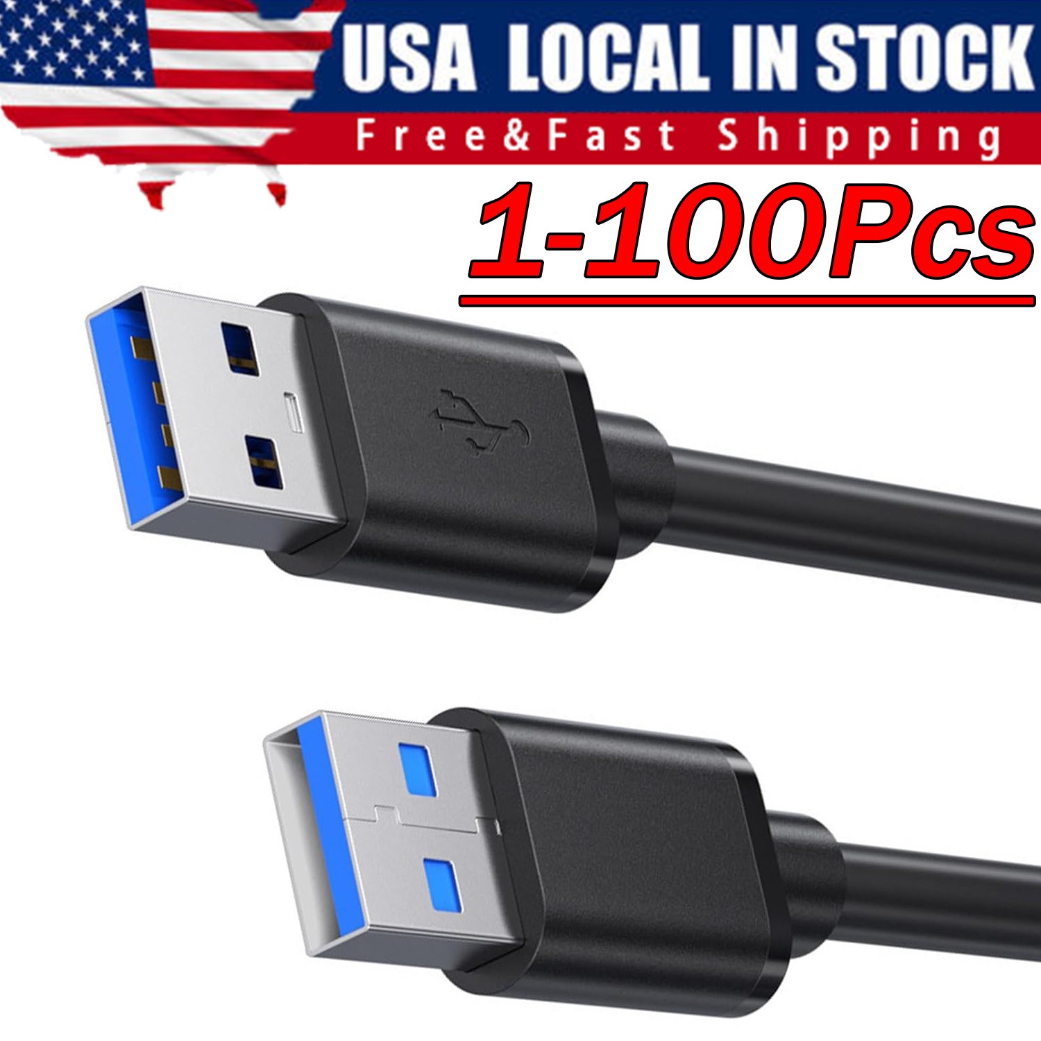 USB 3.0 A Male to A Male Cable Data Transfer Super Speed Power Charger Metal Lot