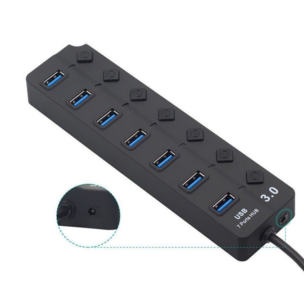 7 Port USB 3.0 Hub Splitter Adapter Cable High Speed For PC Laptop Mac Desktop