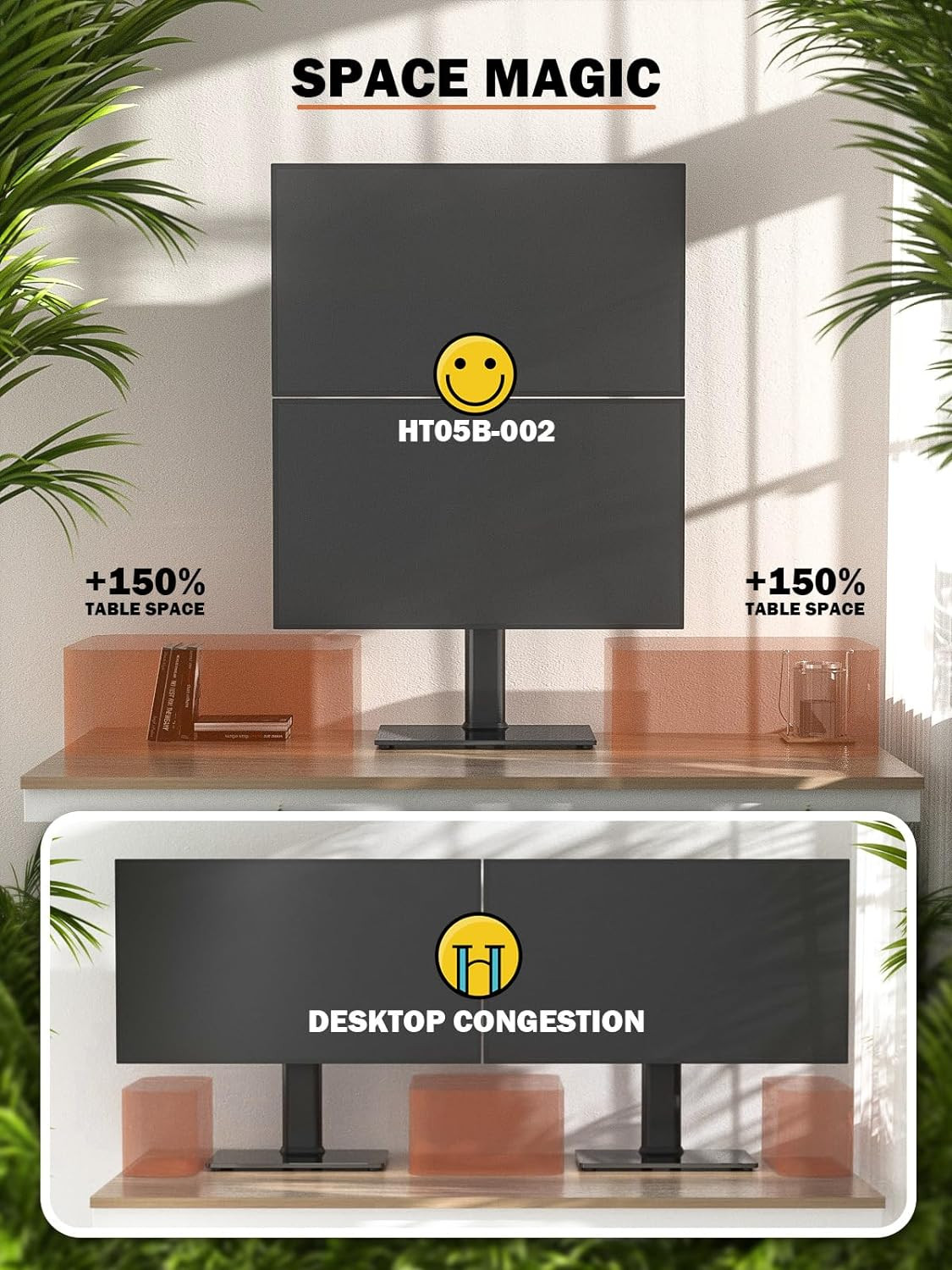 Dual Vertical Monitor Stand Mount 2 Screens 13-34 Inch Swivel Tilt Height Adj