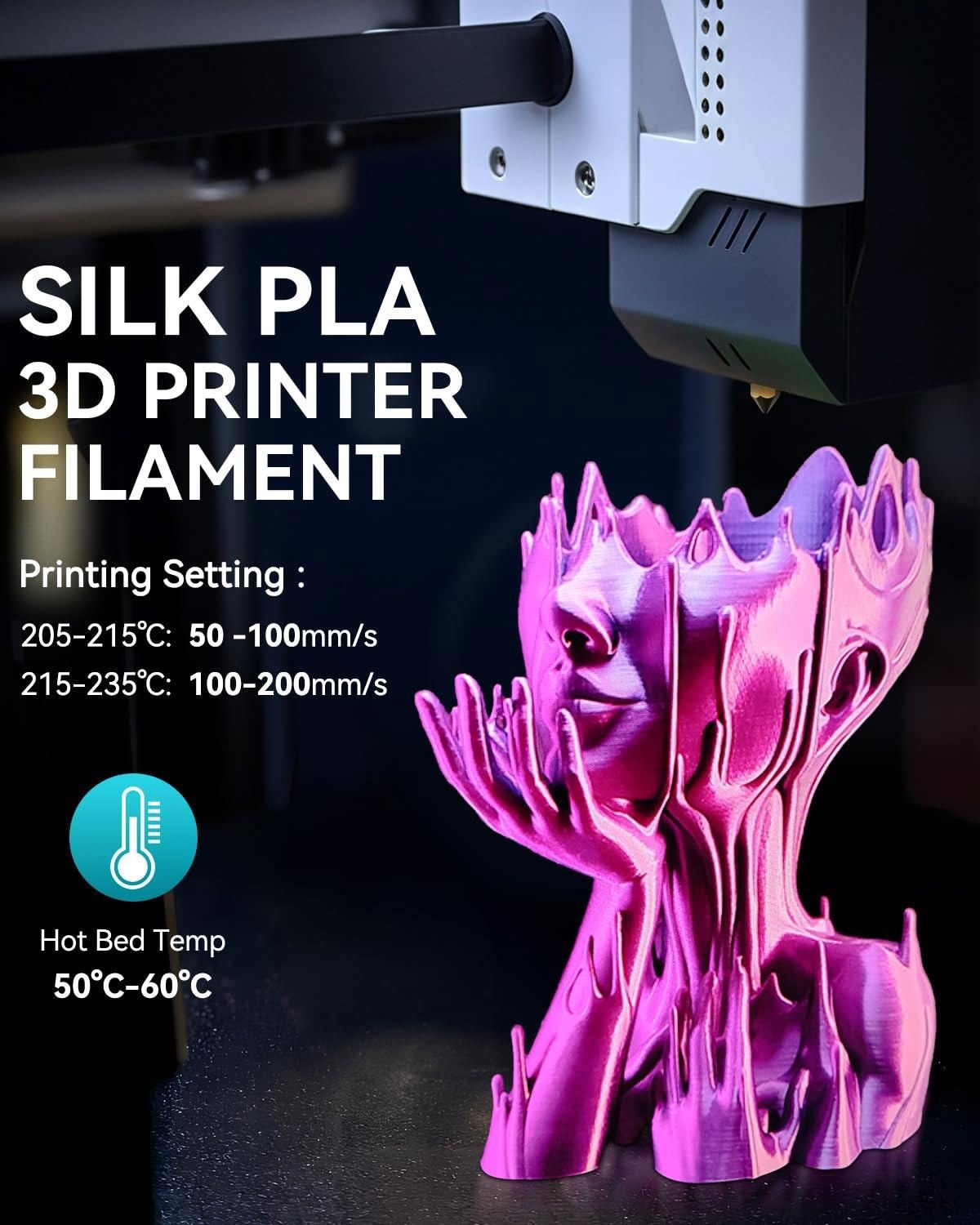 SUNLU SILK PLA+ Black 3D Printer Filament 1.75MM SILK 1KG Glossy SILK +/-0.02mm