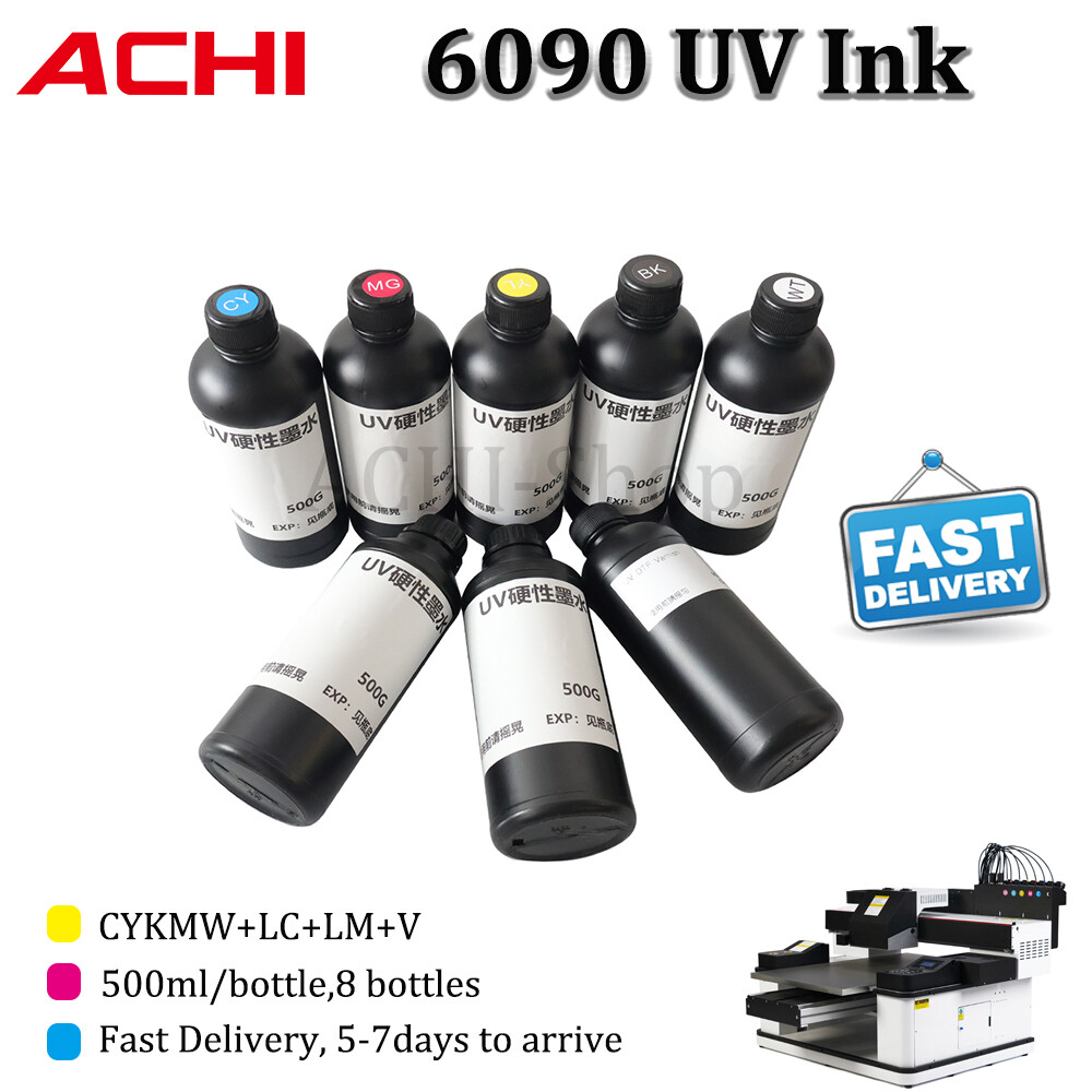 8*500ml UV INK CMYK-W-V LC-LM For Epson XP600/TX800 Head For ACHI 6090 Printer