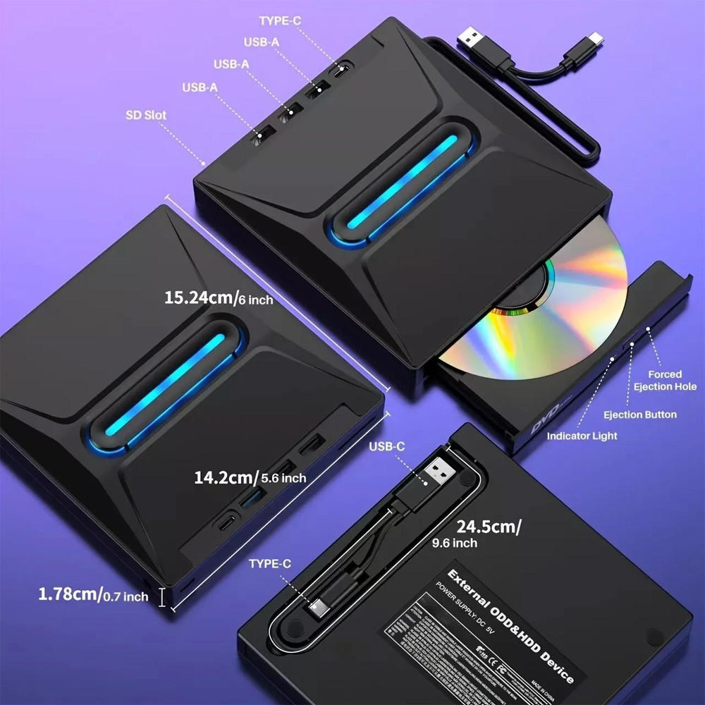 7-in-1 Slim External CD DVD Drive USB 3.0 Reader Writer Burner Player For Laptop