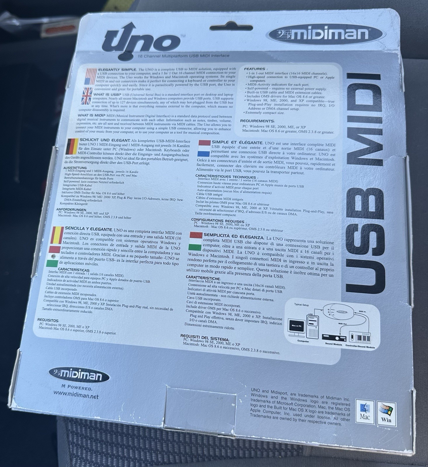 M-Audio MIDISPORT Uno 1 In / 1 Out USB MIDI Interface 16 MIDI Channels NEW NIB