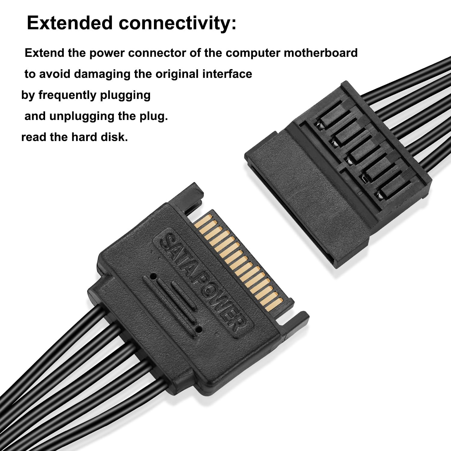 Sata Power Splitter Cable 5.5 Inches, 6 Way, Black, 15 Pin SATA Cable 1 to 6 for