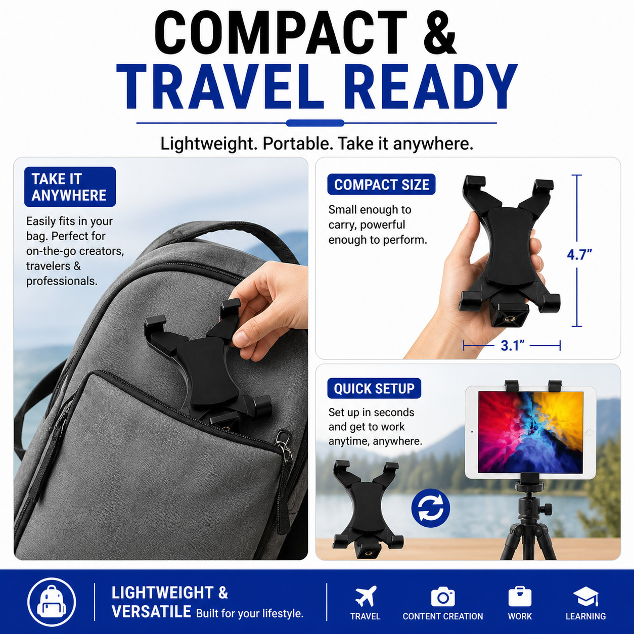 Tripod Mount Holder Bracket 1/4″ Thread Adapter For 7″-12″ Tablet iPad Universal