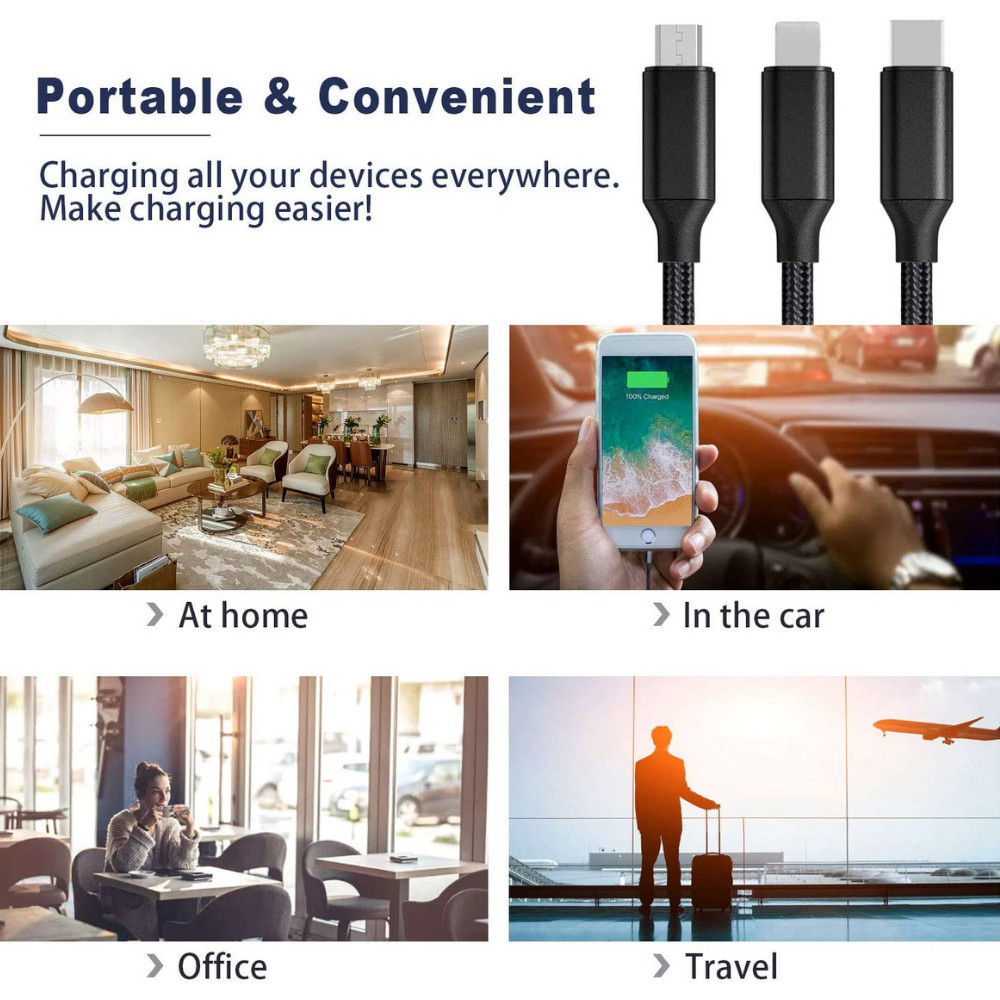 Wholesale Lot 3in1 USB Cable 3A Fast Charging For iPhone Samsung Android Charger