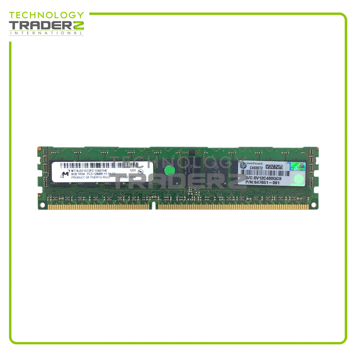 HP 8GB PC3-12800R DDR3-1600 1Rx4 ECC Memory 647899-B21 647651-081