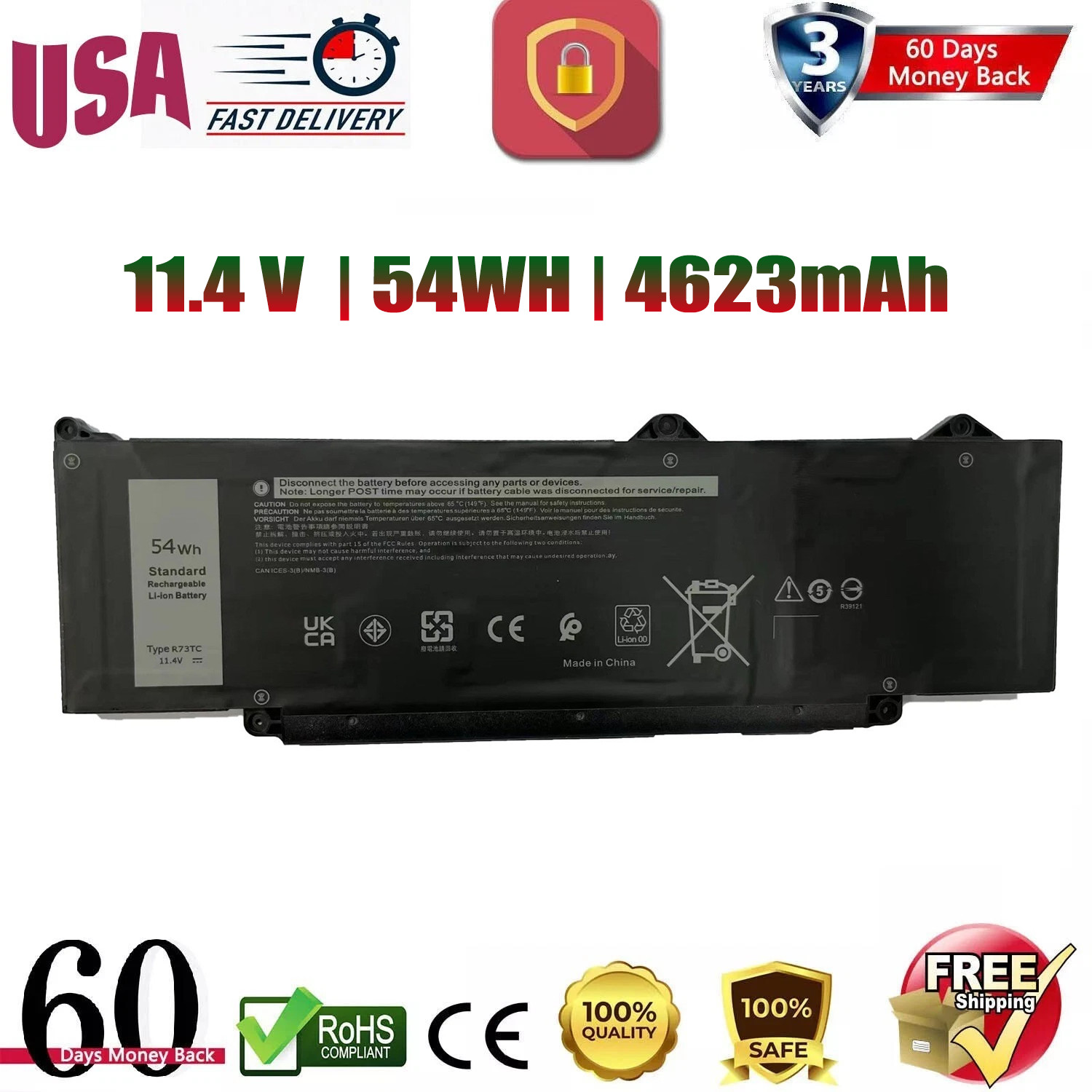 Battery For Dell Latitude 14 3440 5440 15 5540 5550 13 5340 New R73TC DR02P