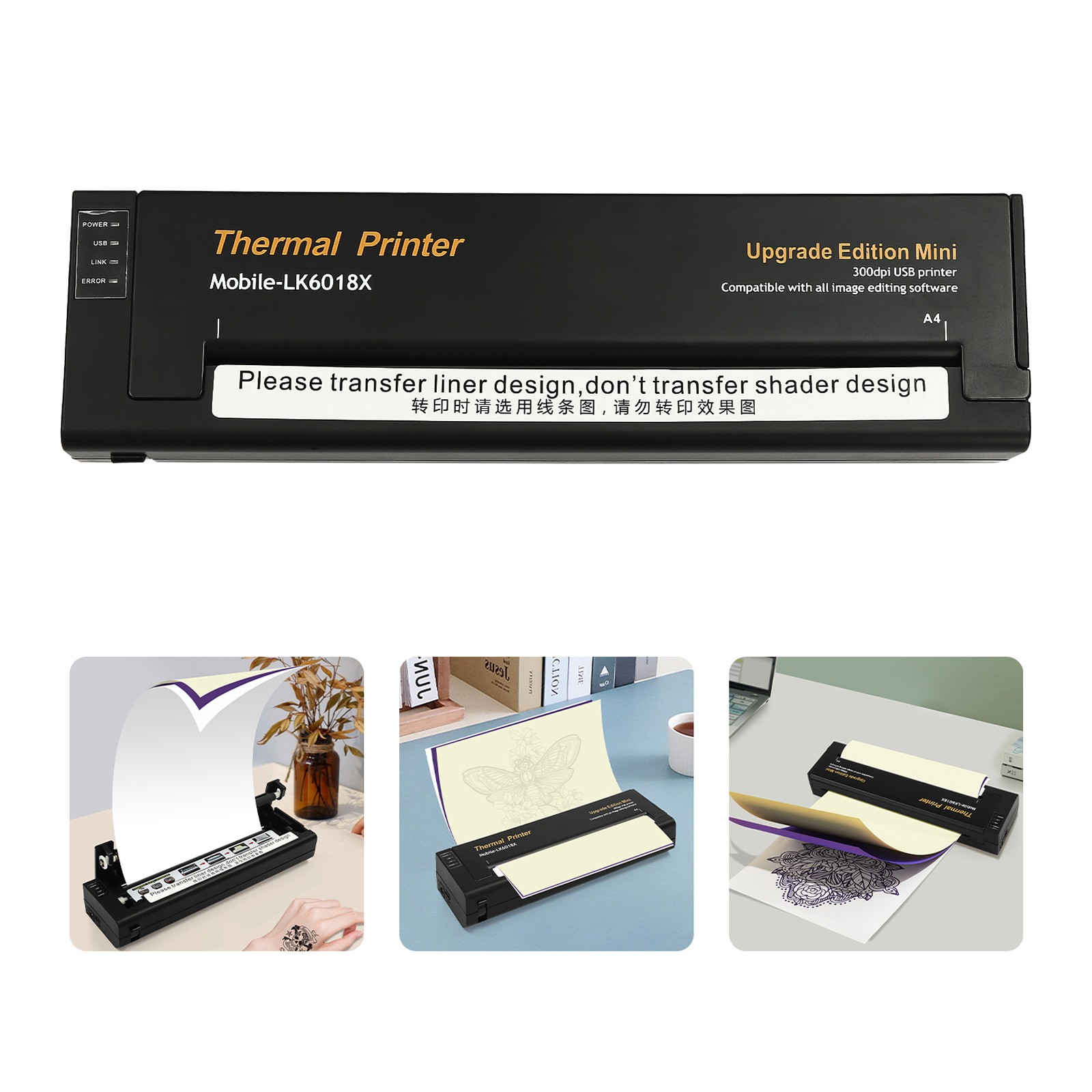 10.9*2.95*1.65in Portable Mini Thermal Printer For Small Business Lot, Black