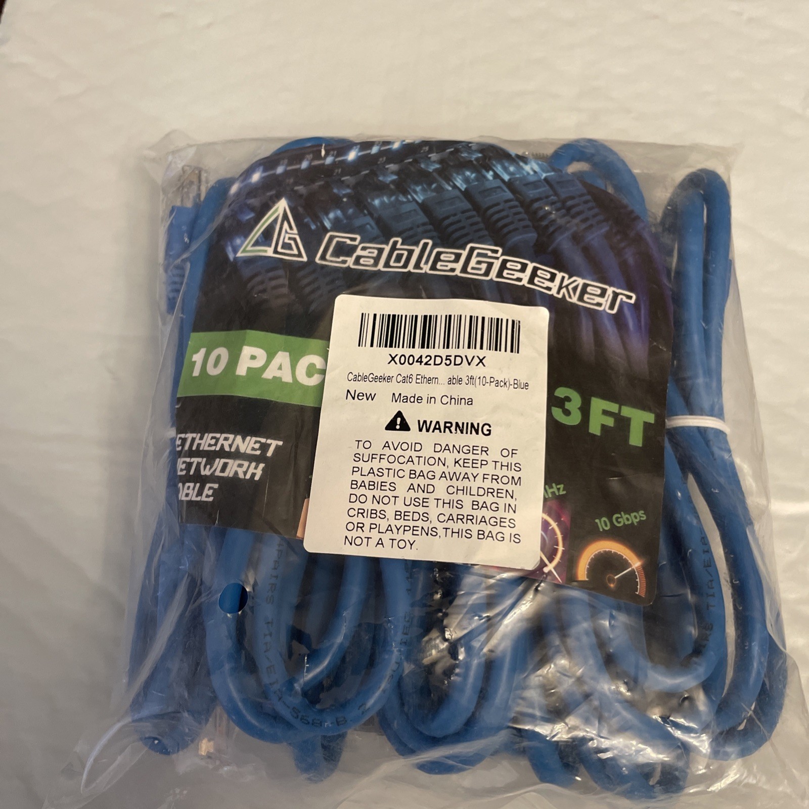 CableGeeker Cat 6 Patch Cables 3 ft (10 Pack) Cat6 Ethernet Cables, Blue