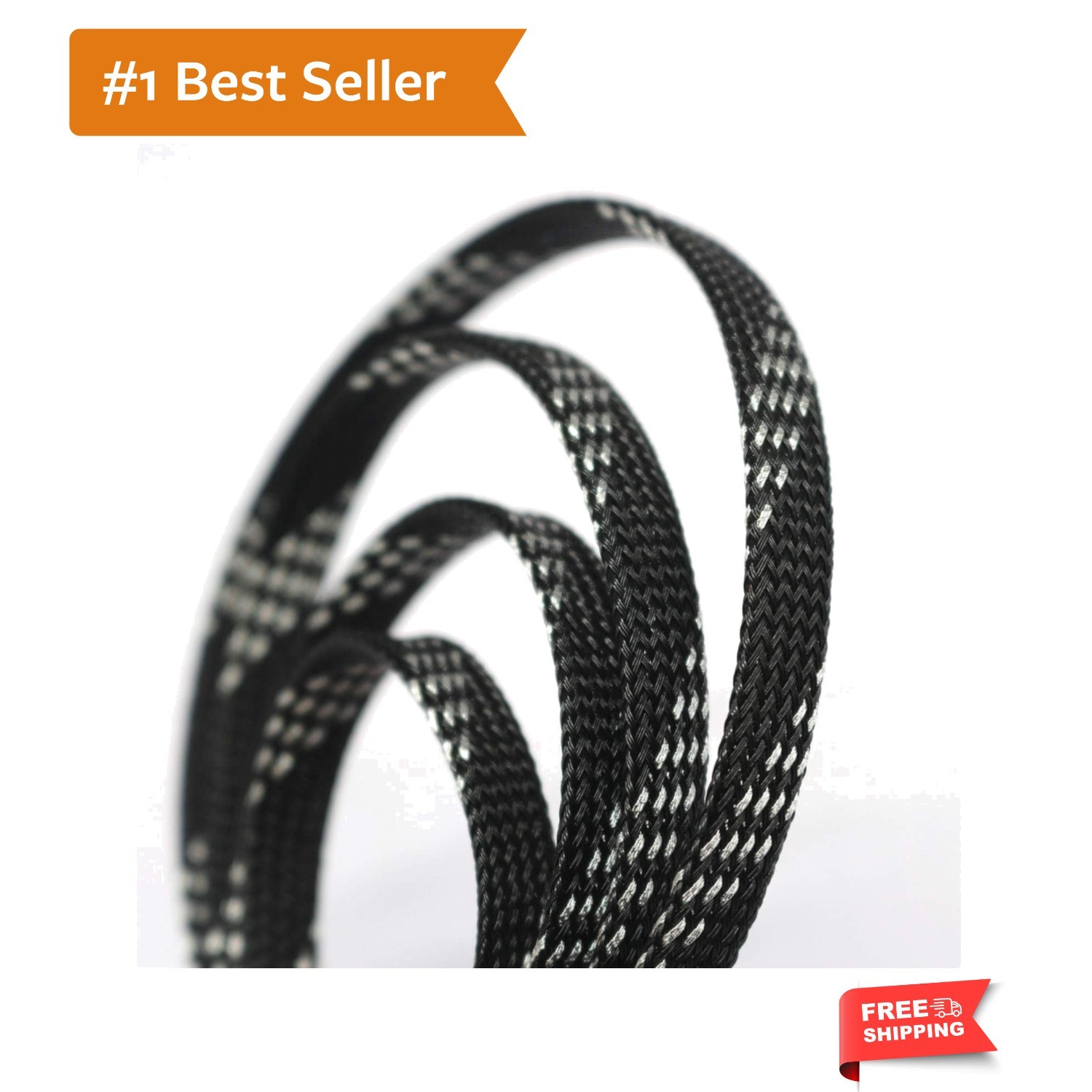 30ft PET Expandable Sleeving Wire Cable Sleeve 2/5″, Silver&Black