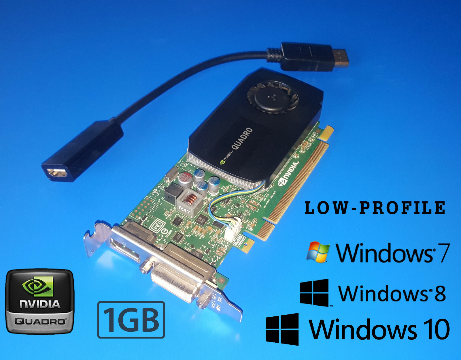 HP Workstation z200 z210 z220 z230 1GB 128-Bit Quadro Video Card + HDMI Adapter