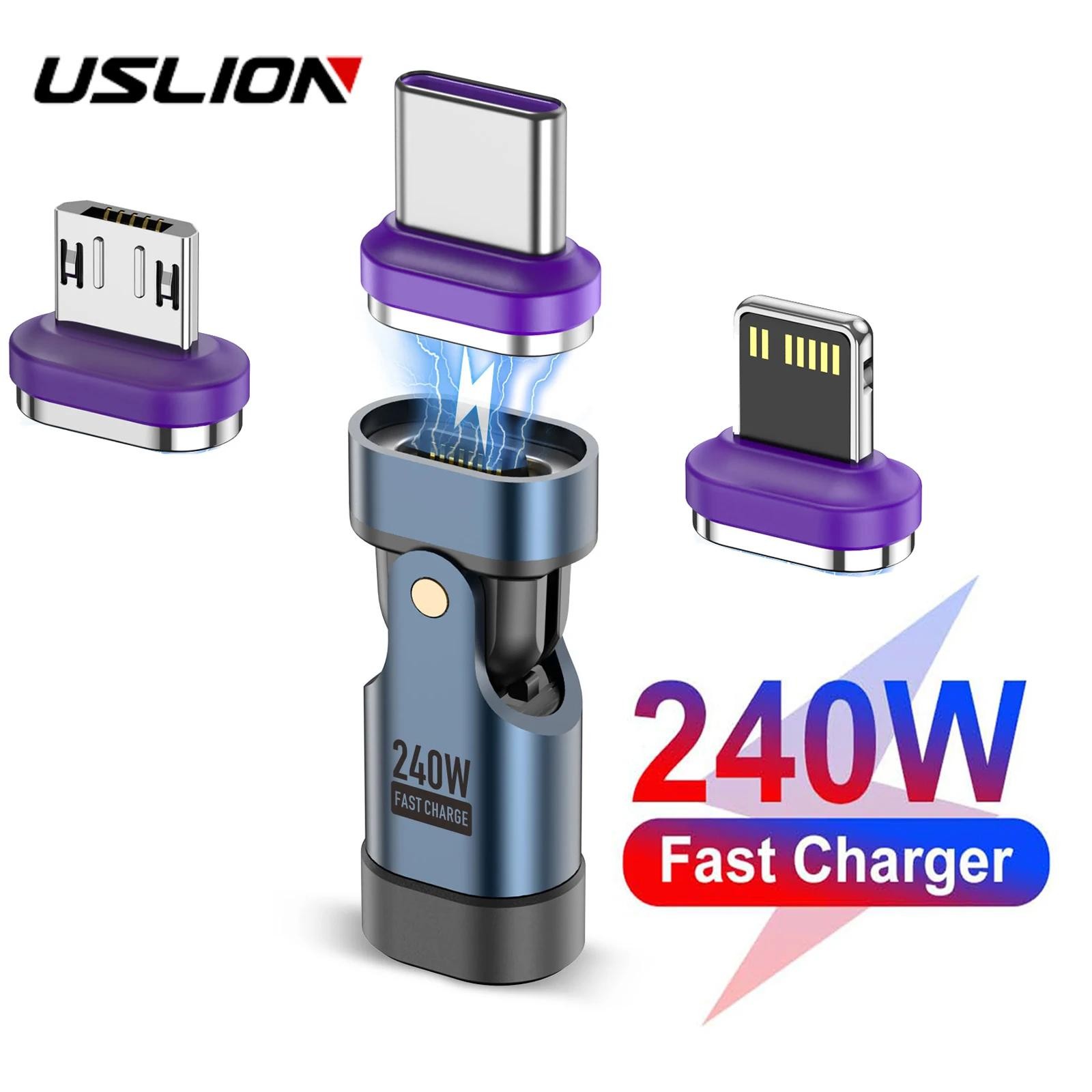Uslion 240w Magnetic Usb-c Adapter 180° Rotation Fast Charging Type-c Converter¢