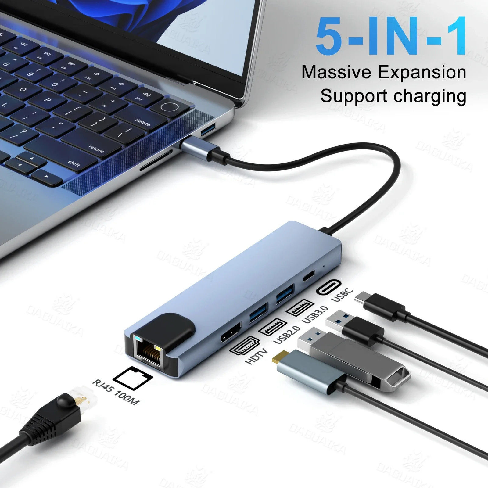 USB C Hub 8In1 7In2 7In1 Type C 3.1 to 4K HDMI Adapter with RJ45 SD/TF Card Read