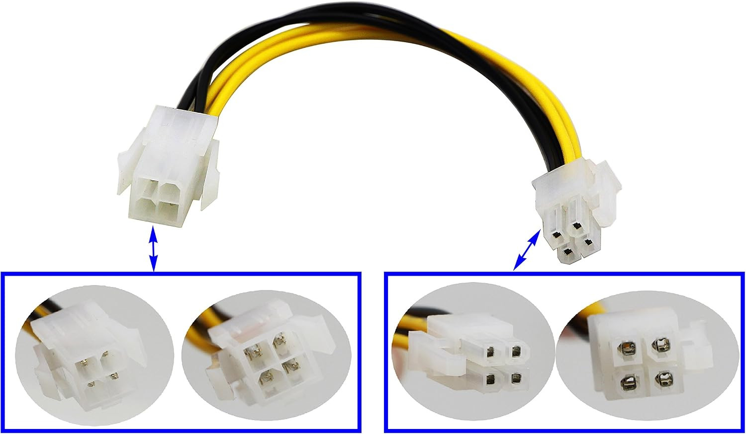 Zdycgtime(2-Pack) 4-Pin Molex M/F SATA Cable ATX 12V Power Supply 4-Pin CPU Male