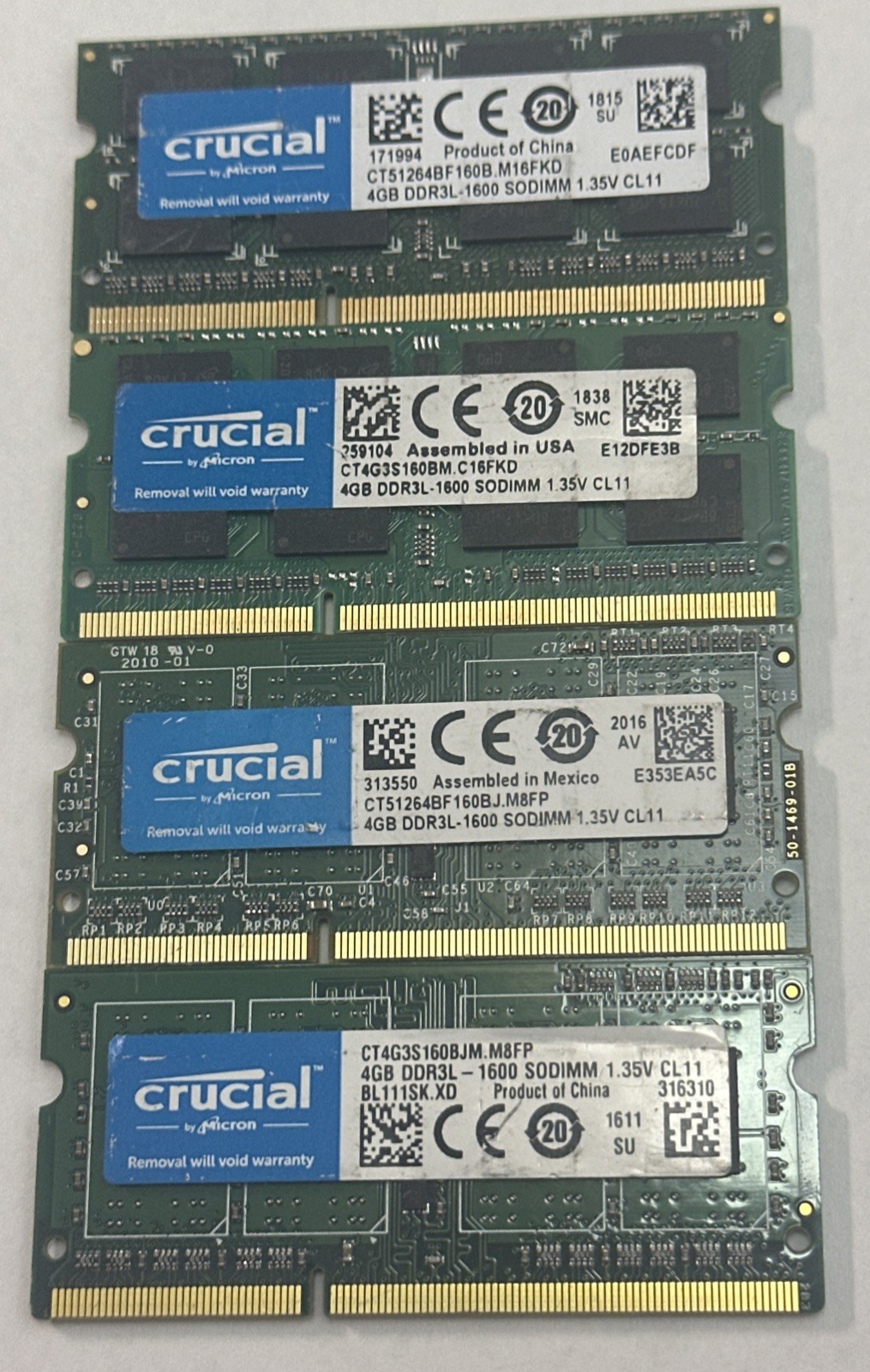 16GB Crucial 4 x 4GB DDR3L-1600 SODIMM Laptop Ram