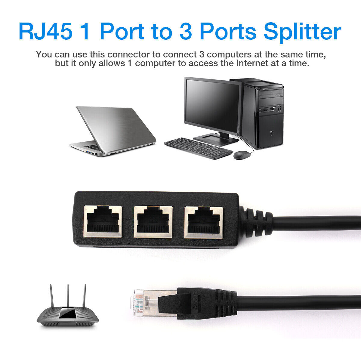 RJ45 Splitter Adapter 1 to 2/3 Ways CAT 7 6 5 LAN Ethernet Cable Connector