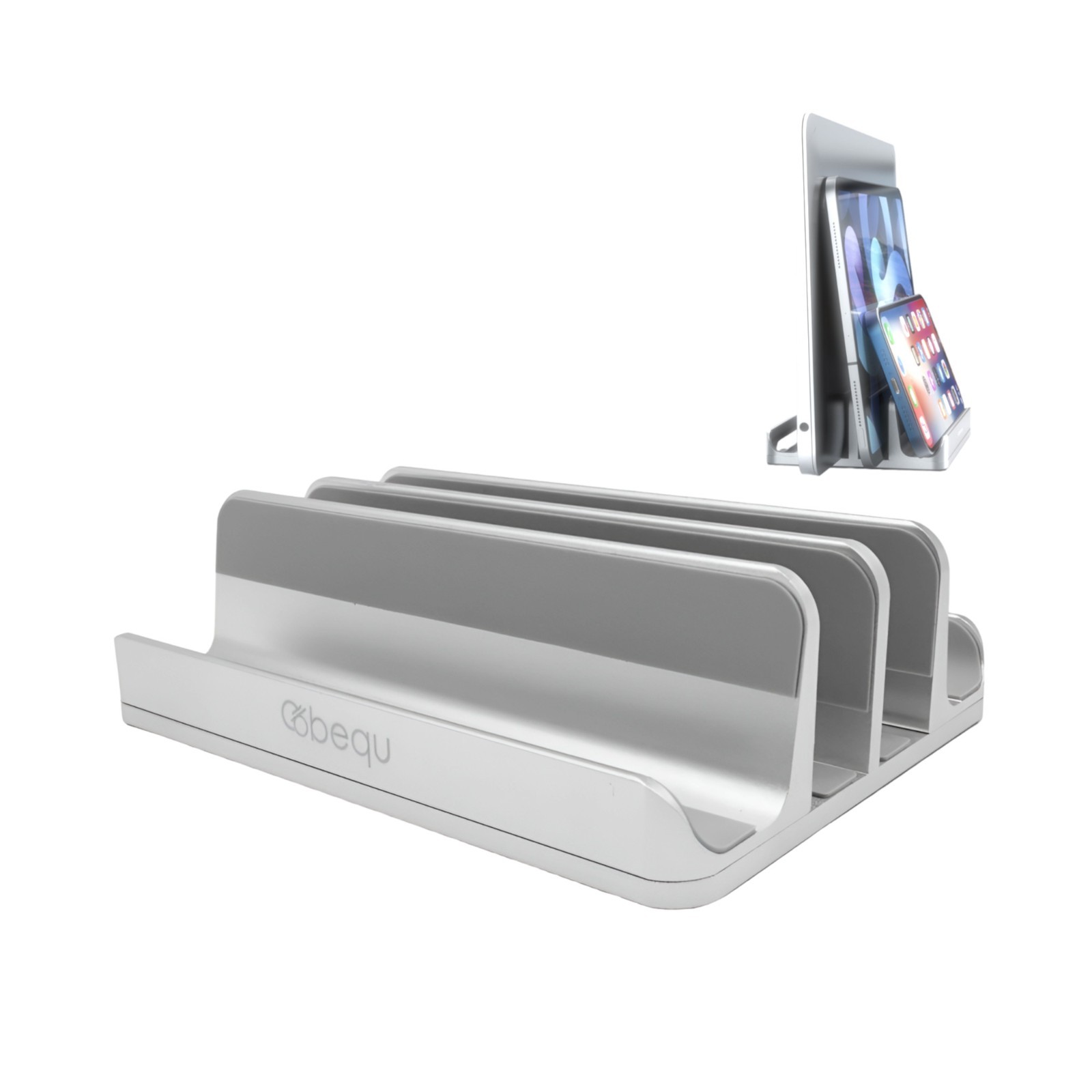 BEQU 2/4/Combo Slots Vertical Laptop Stand/Holder, Heavy Duty Aluminum (Silver)