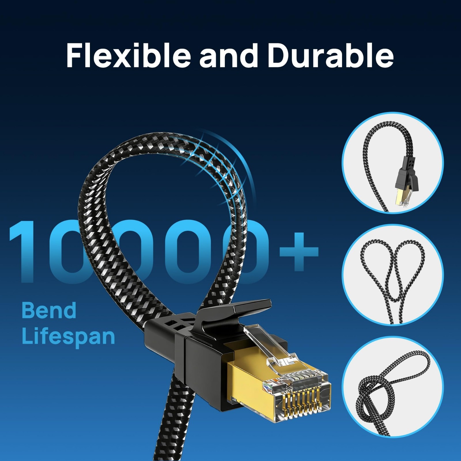 High-Speed Cat 8 Ethernet Cable 1.5ft – 5 Pack, Nylon Braided, 40Gbps, Shielded