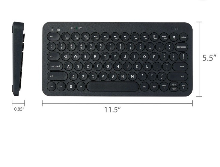 Onn Mini Compact Wireless Office Keyboard Retro Style USB Receiver 78 Keys Black