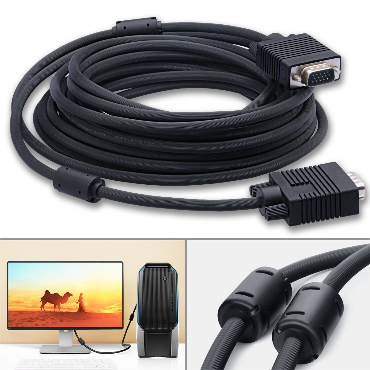 6ft VGA SVGA D-Sub Male to Male Monitor Cable for PC TV Projector LCD M/M 15pin