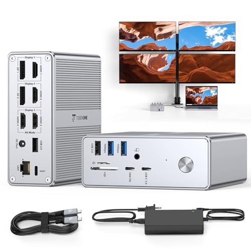 TobenONE Quad Monitor Dock 18 in 1 DisplayLink USB C Laptop Docking Station