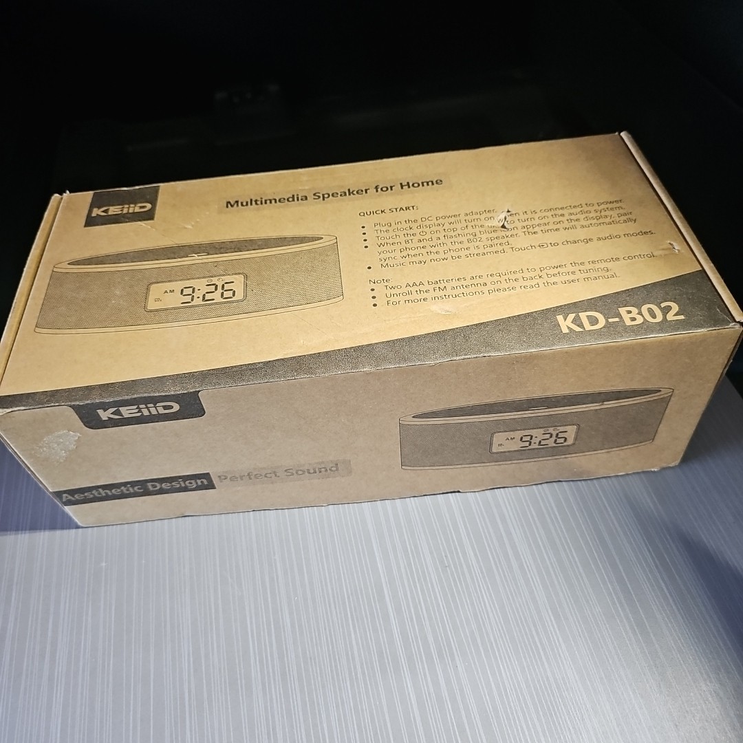 KEiiD KD-B02 Multimedia Speaker For Home Gray With Wood Grain Top NEW/OPEN BOX
