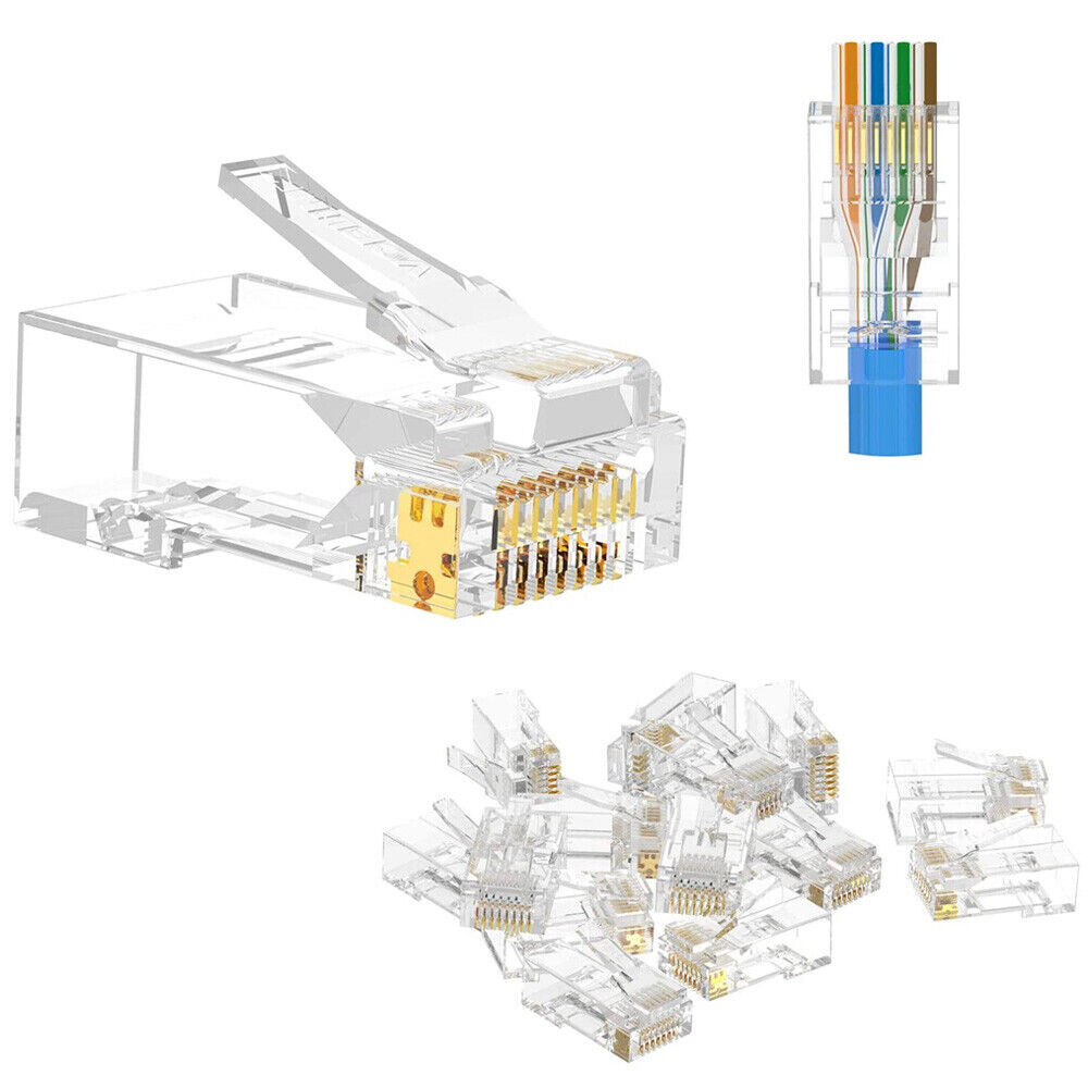 RJ45 End Pass Through Connector CAT5e UTP Gold Plated Modular Plug 8P8C Lot PACK