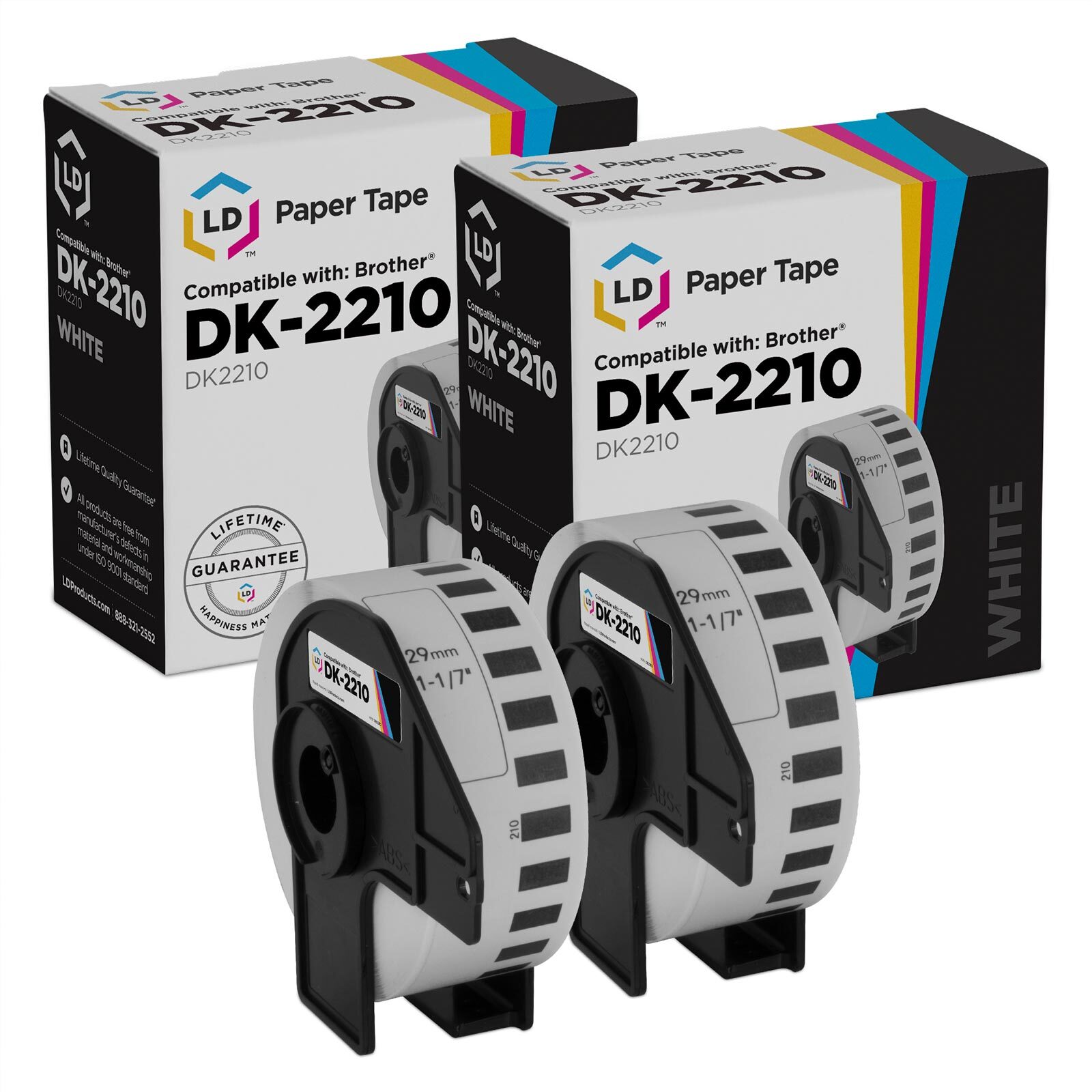 LD Compatible Brother DK-2210 2 Rolls of White Label Tape / 1.1 in x 100 ft
