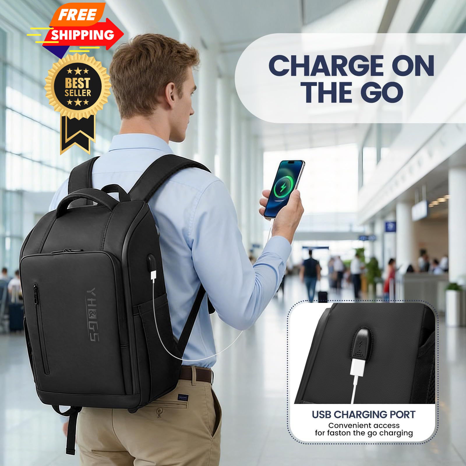 GOTECH Rolling Backpack with Wheels, Waterproof Wheeled 18x3x14 inches, Black
