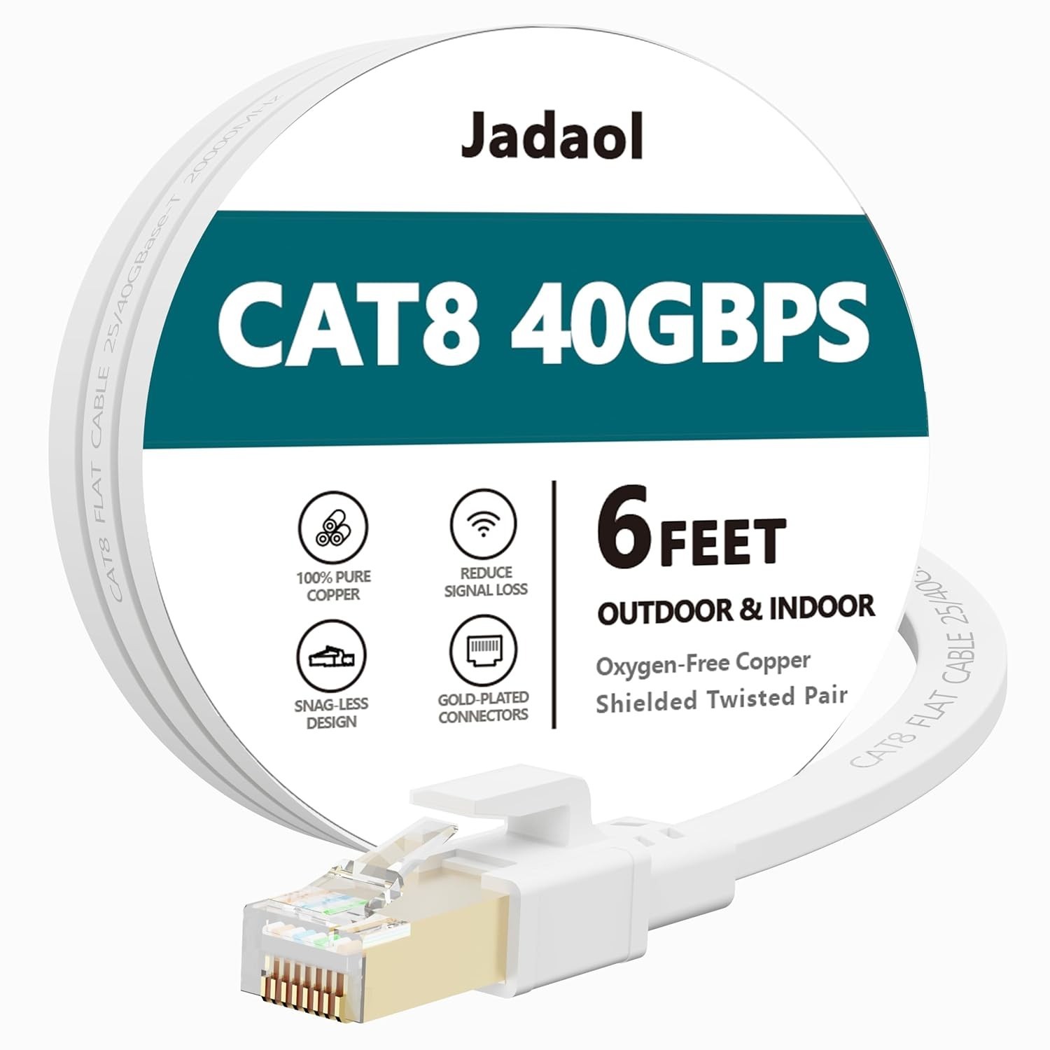 6ft Cat 8 Flat Ethernet Cable – 40Gbps Data Transfer, Tangle-Free, Gold-Plated