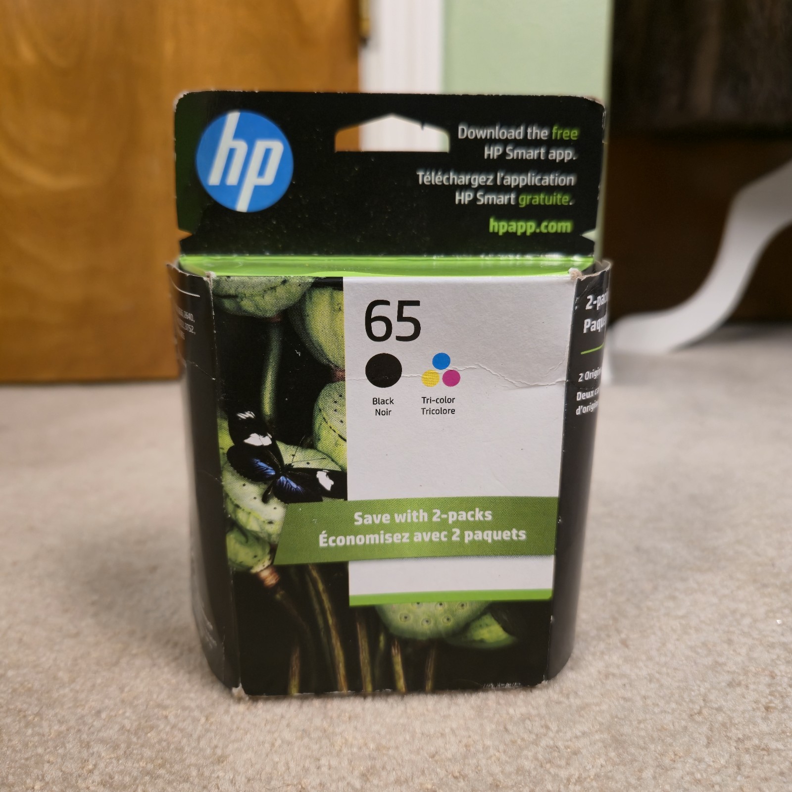 GENUINE HP 65 2-pack Black/Tri-color Original Ink Cartridges, Exp: 07/2027