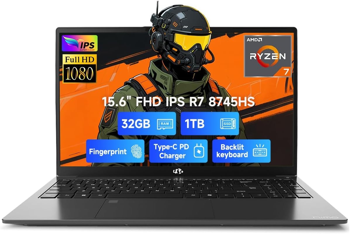 15.6″ IPS FHD Gaming Laptop 32GB DDR5 RAM 1TB SSD AMD Ryzen 7 8745HS 780M GPU
