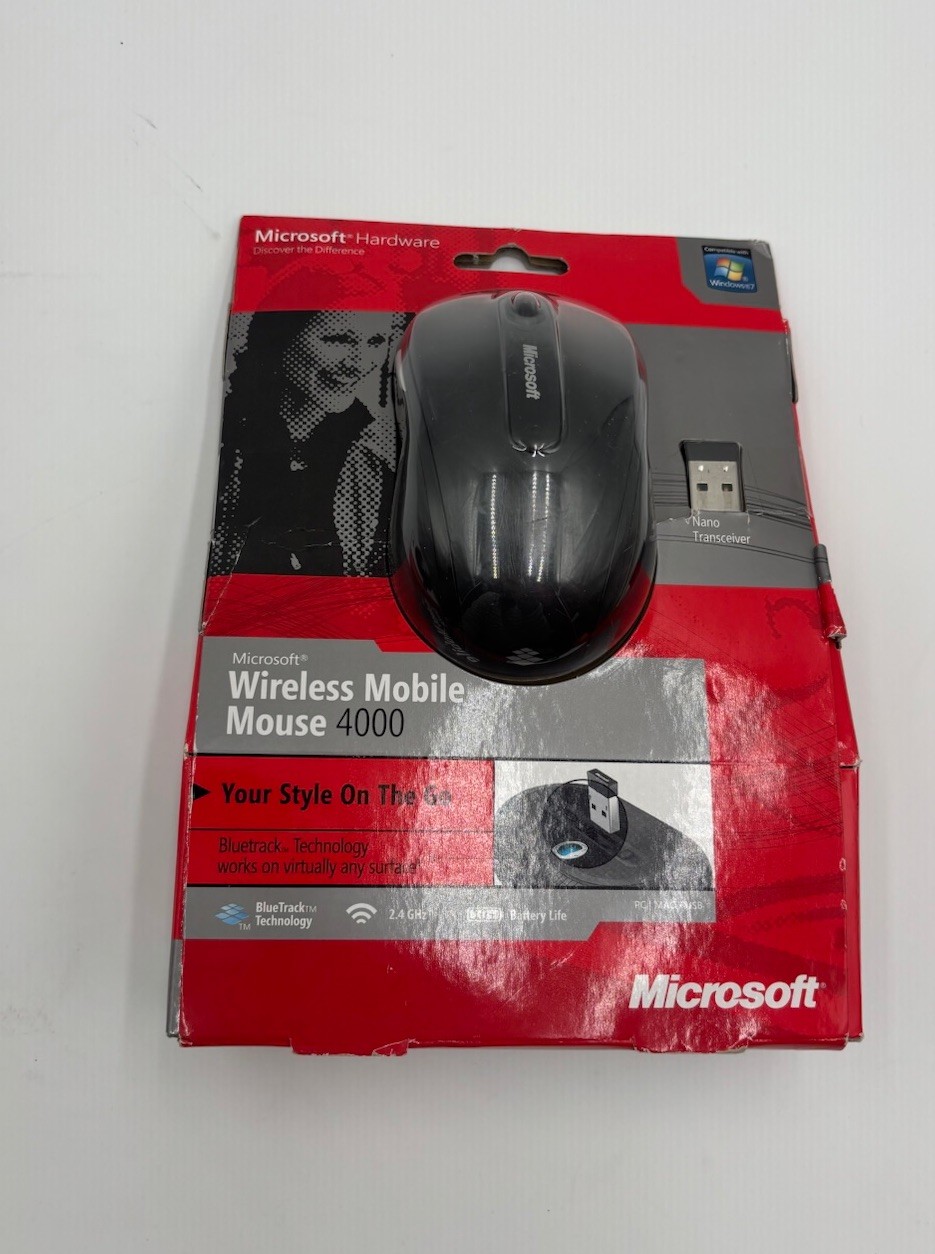 Microsoft BlueTrack Wireless Mobile Mouse 4000 Model 1383 1447 Black New!!