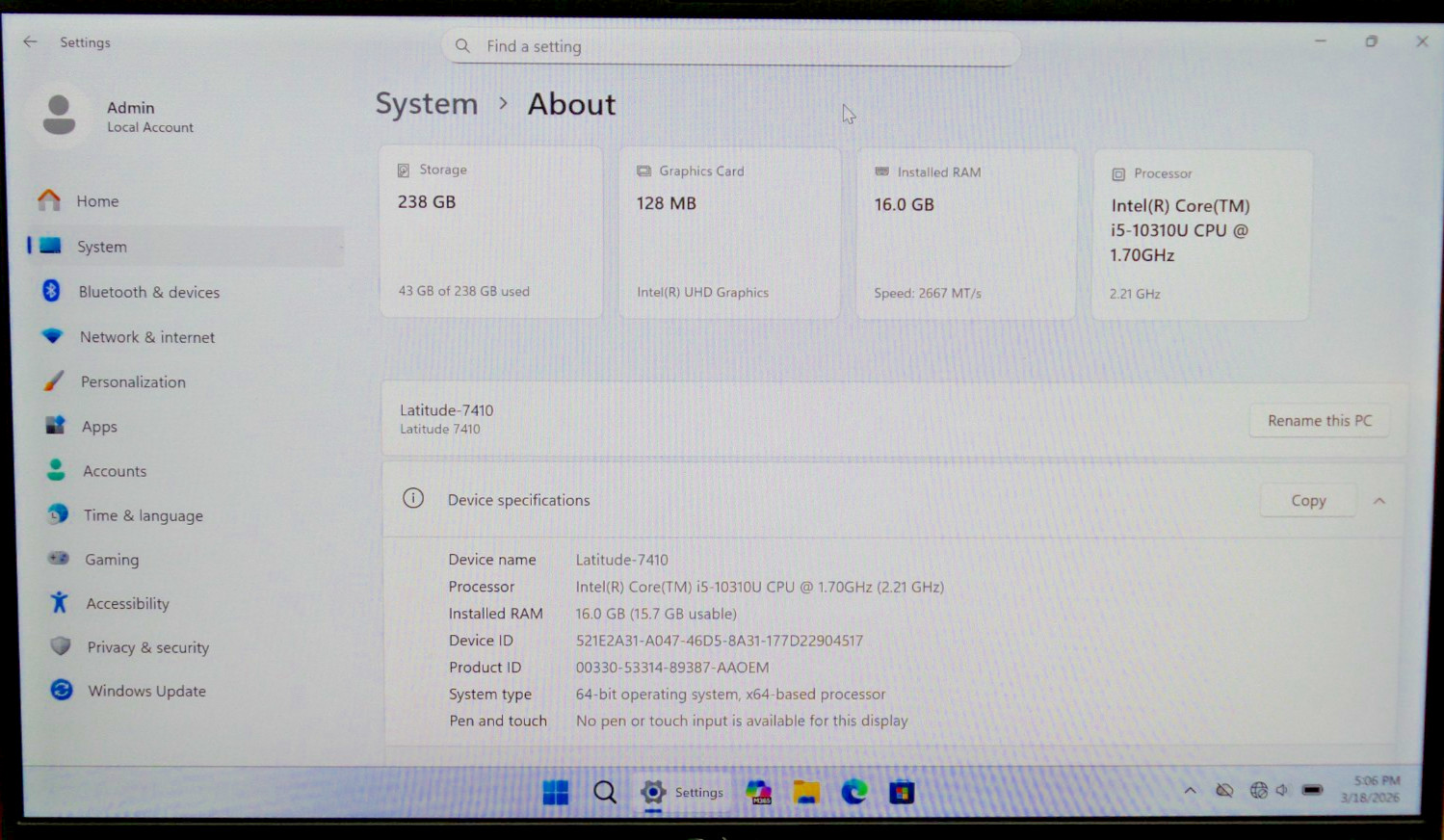 Funct’l Dell Latitude 7410 | i5-10310U 16 GB RAM 256 GB NVMe SSD | KEYS PASSWORD