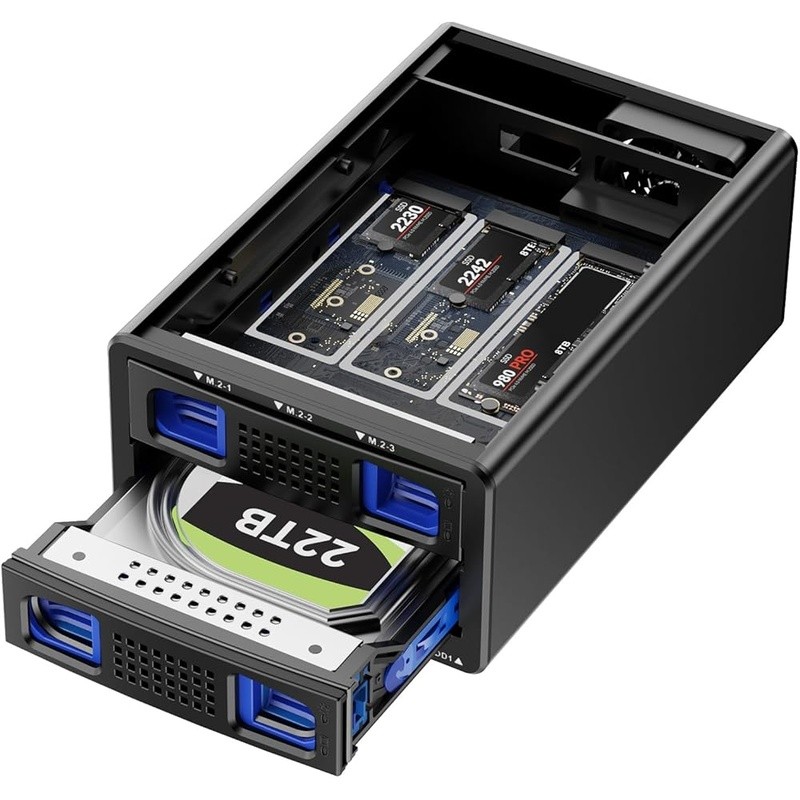 Hybrid HDD NVMe SSD Enclosure Up to 46TB 10Gbps USB 3.2 Tool-Free Installation