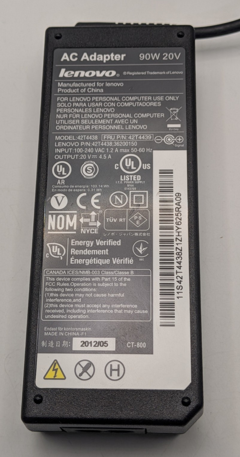 OEM Lenovo 90 W Laptop Notebook AC Adapter 20V 4.5A 8MM Yellow Round Tip 42T4438
