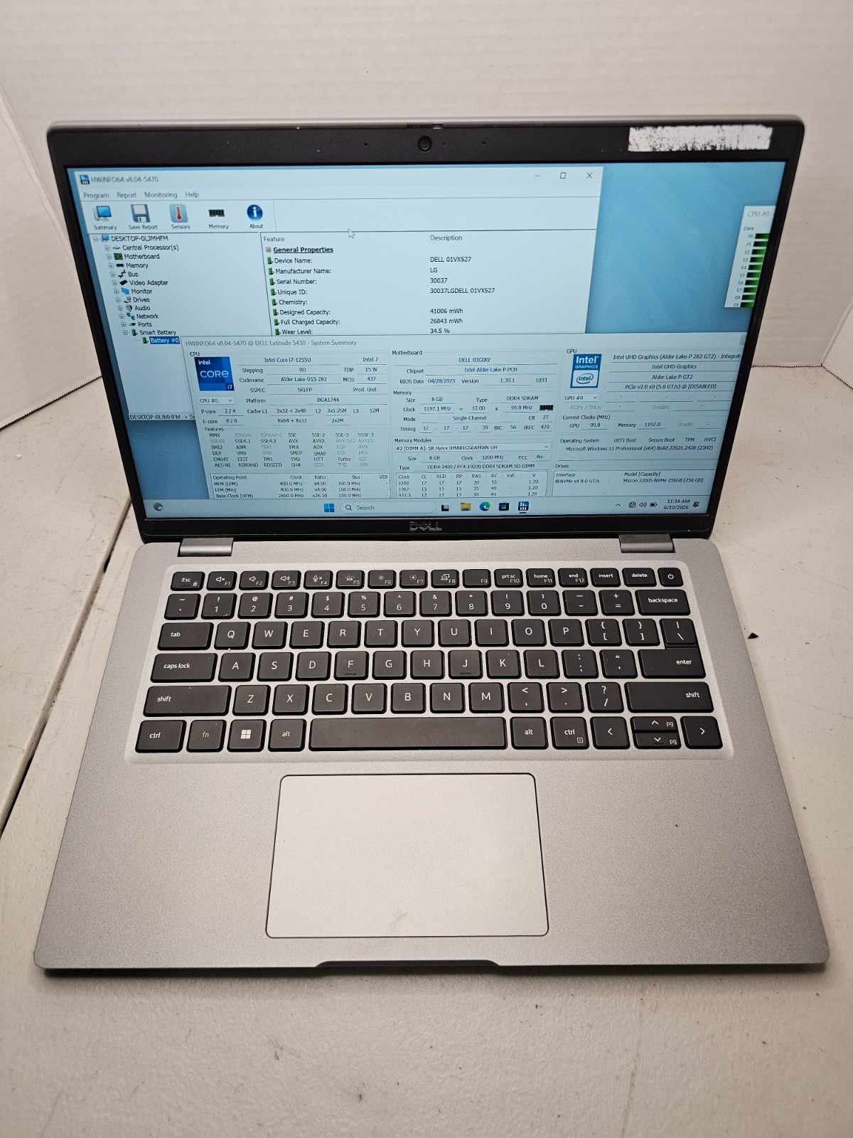 Dell Latitude 5430 i7-1255u 8GB RAM 256GB SSD Win 11 NO AC #04