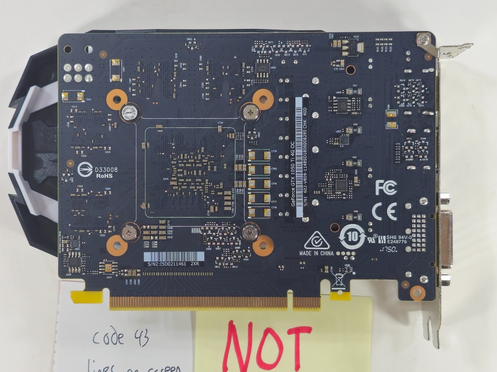 [NOT WORKING] MSI GeForce GTX 1050 Ti OC 4GB 4G 128-bit GDDR5 PCI-E 3.0
