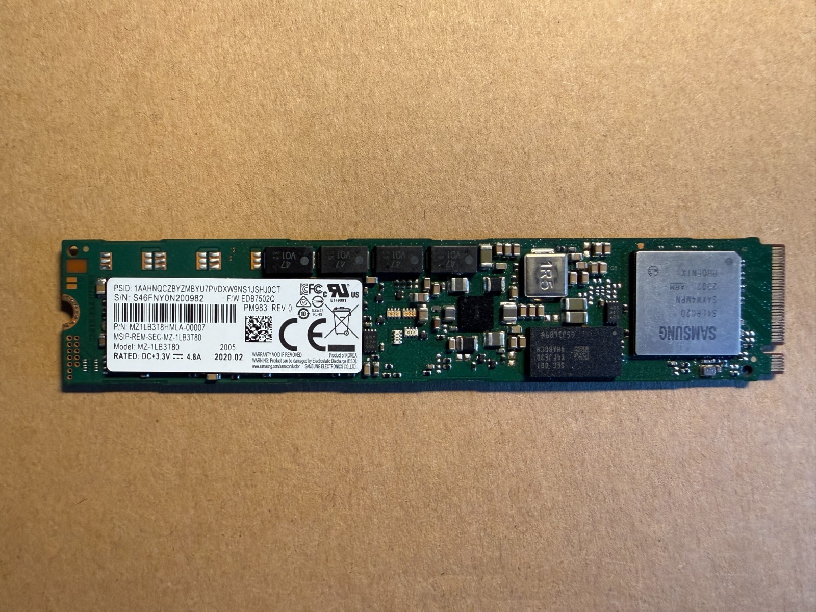 Samsung PM983 3.84TB NVMe PCIe M.2 SSD -MZ1LB3T8HMLA00007 – 99%Health