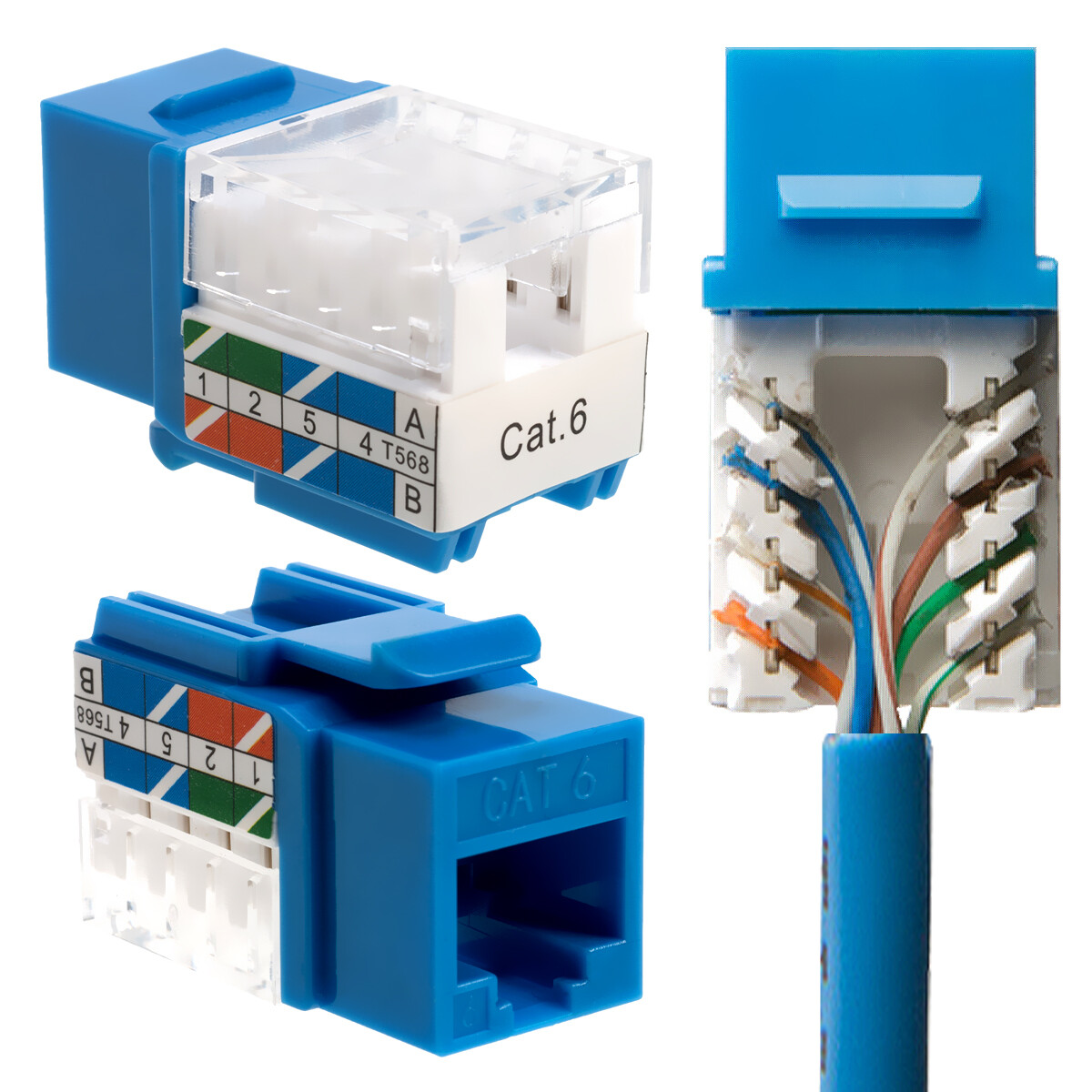 Cat6 Blue Keystone Jack 45° Angled Punchdown Network Connector Multipack LOT