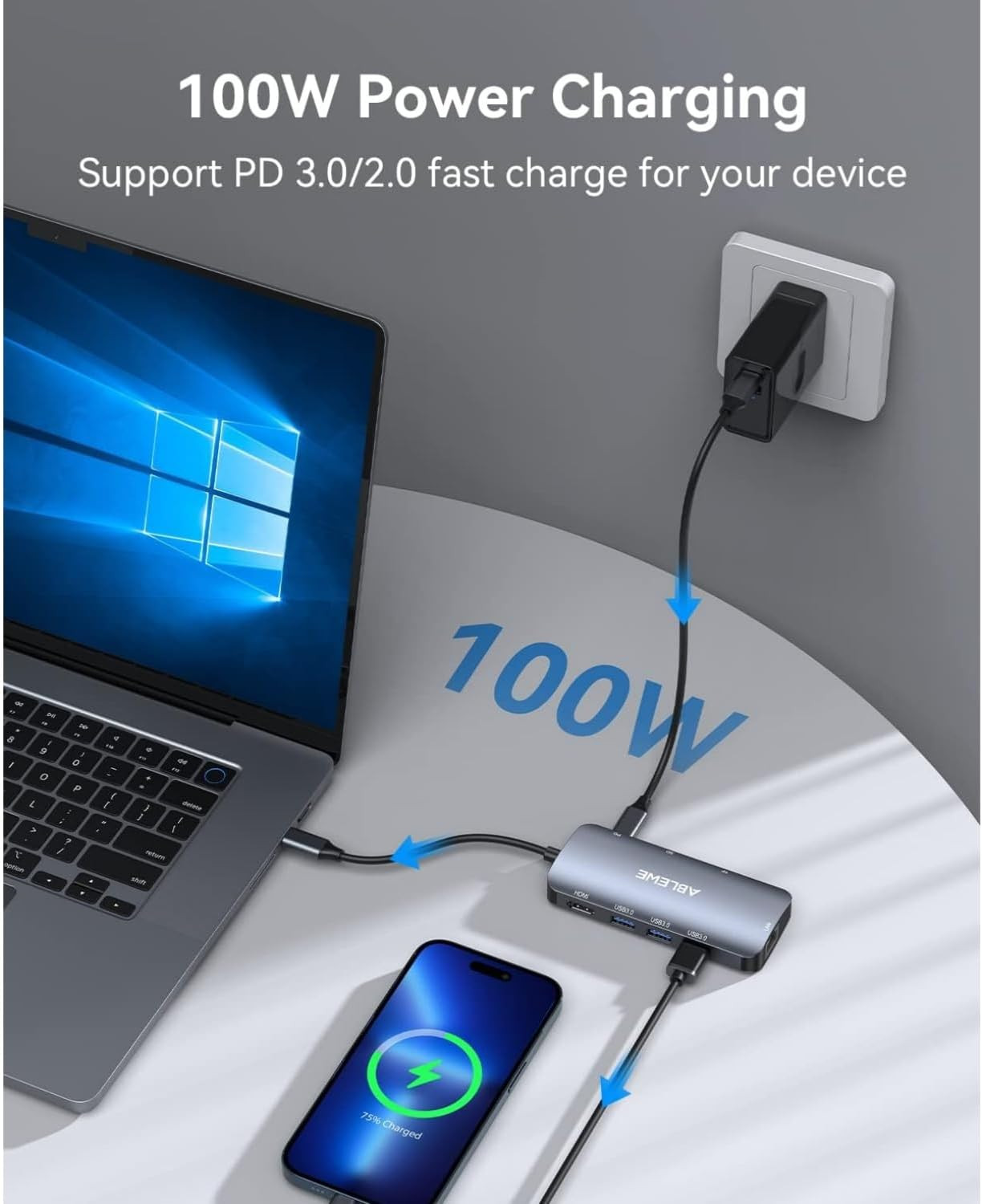 USB C Hub Ethernet, 8 in 1 Multiport USB C to HDMI Adapter 4K@60Hz,1000Mbps, 100