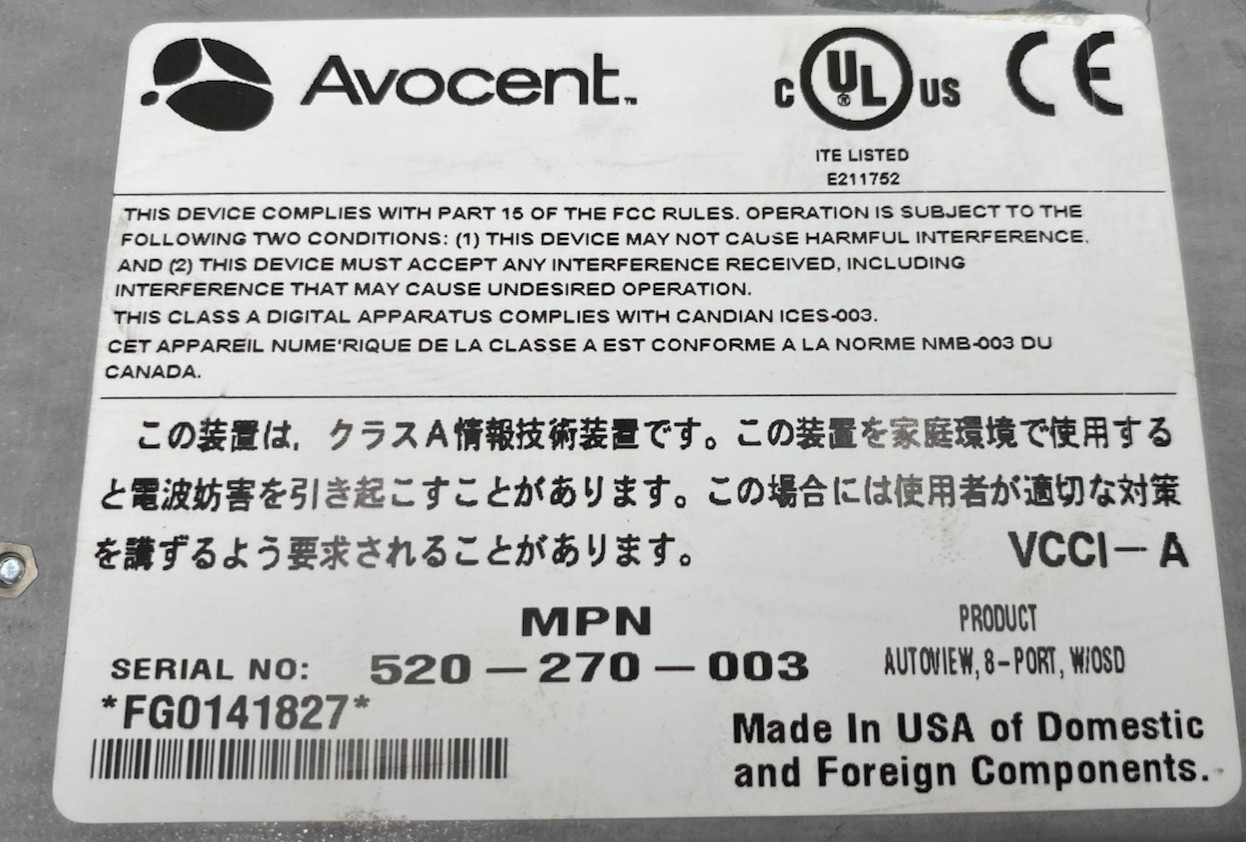 Avocent Autoview 8 Port KVM Switch (520-270-003)