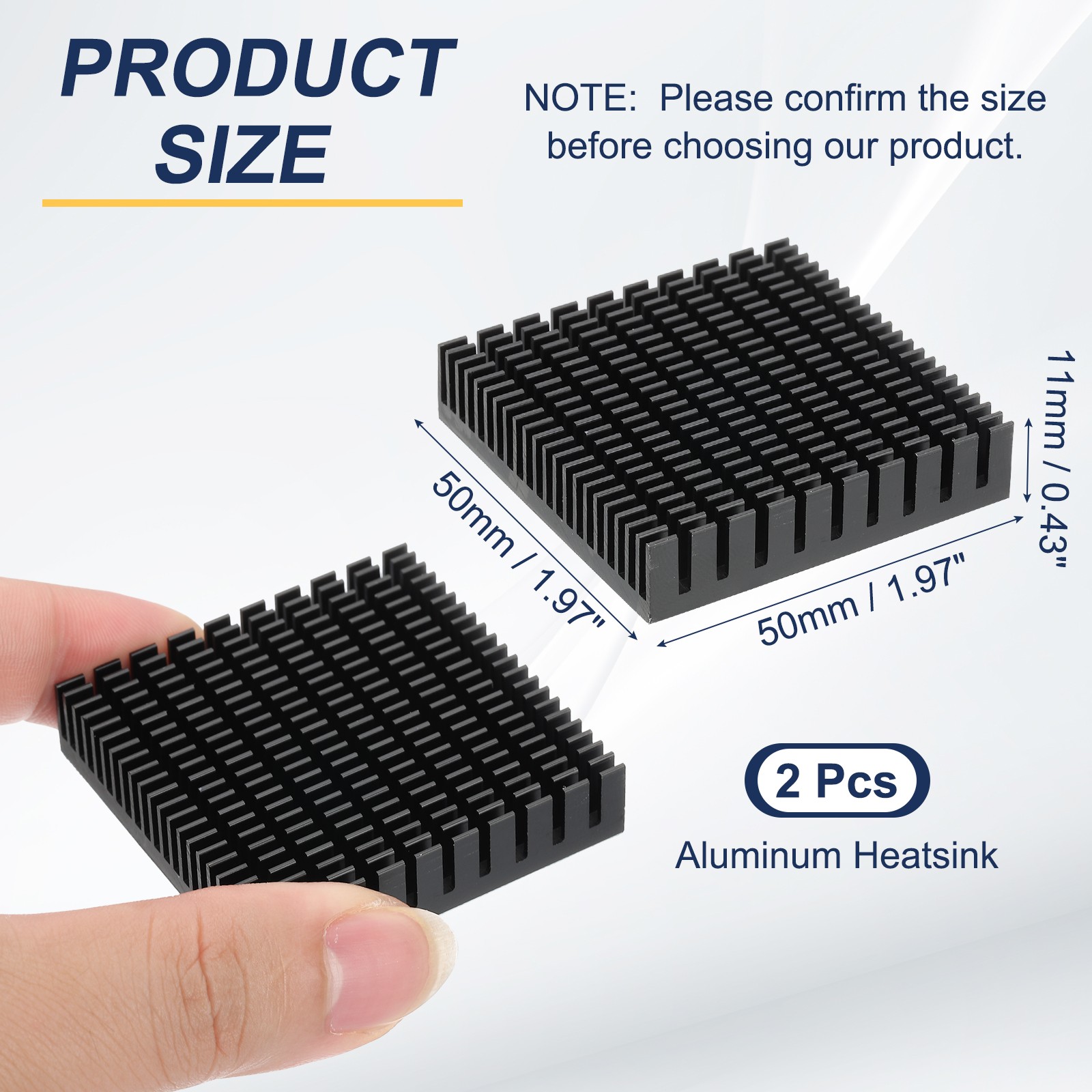 2 Pcs Heatsink 50x50x11mm Aluminum Heat Sink with Thermal Blue Sticker Black