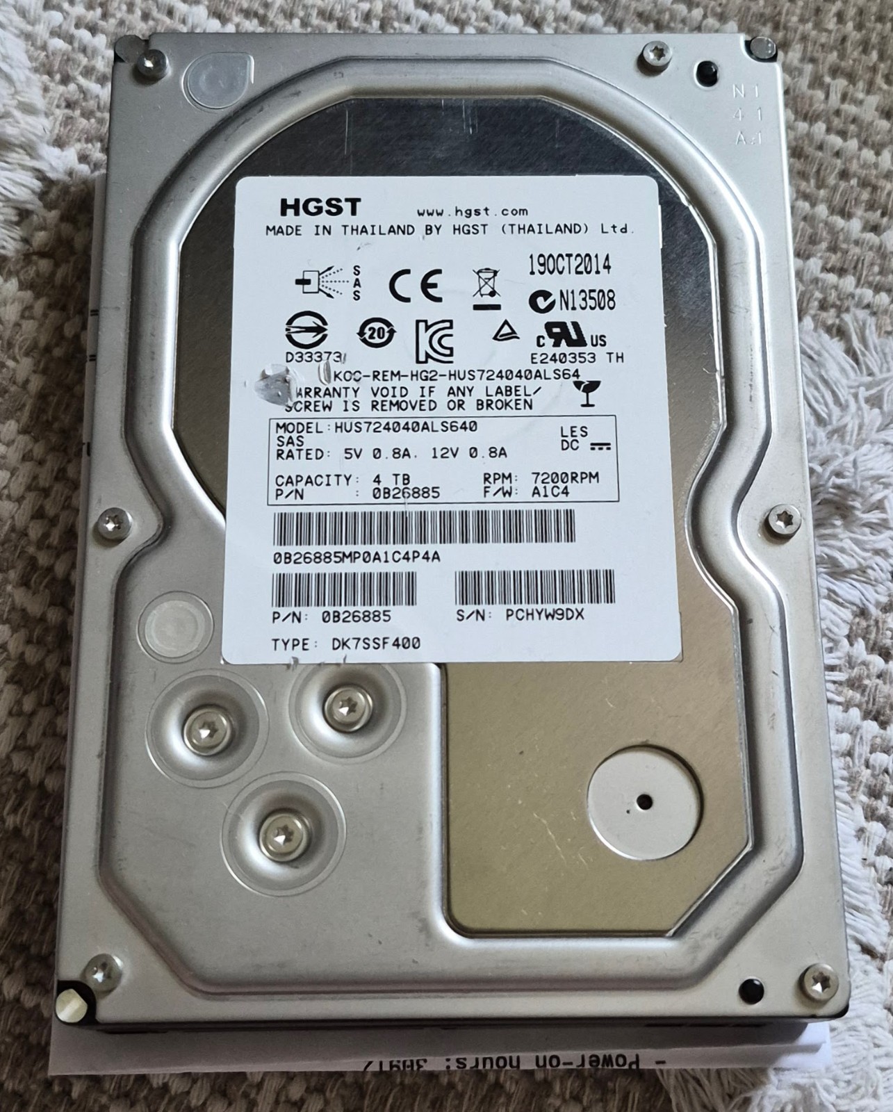 4TB 7200RPM SAS 3.5″ HDD – HGST – HUS724040ALS640 / 0B26885