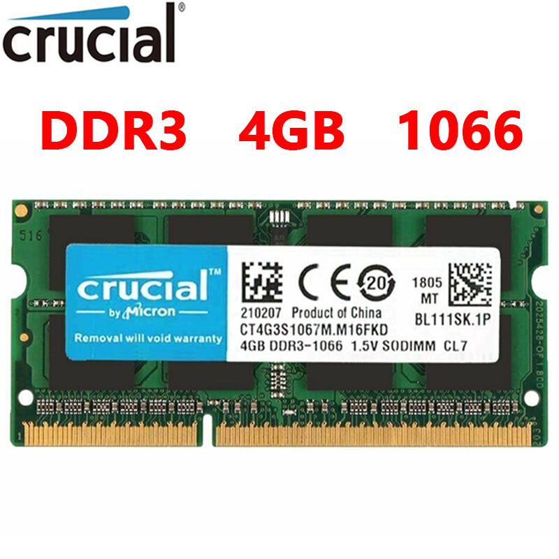 CRUCIAL DDR3 4GB 1066 MHz PC3-8500 Laptop SODIMM 204-Pin Memory RAM 1.5V