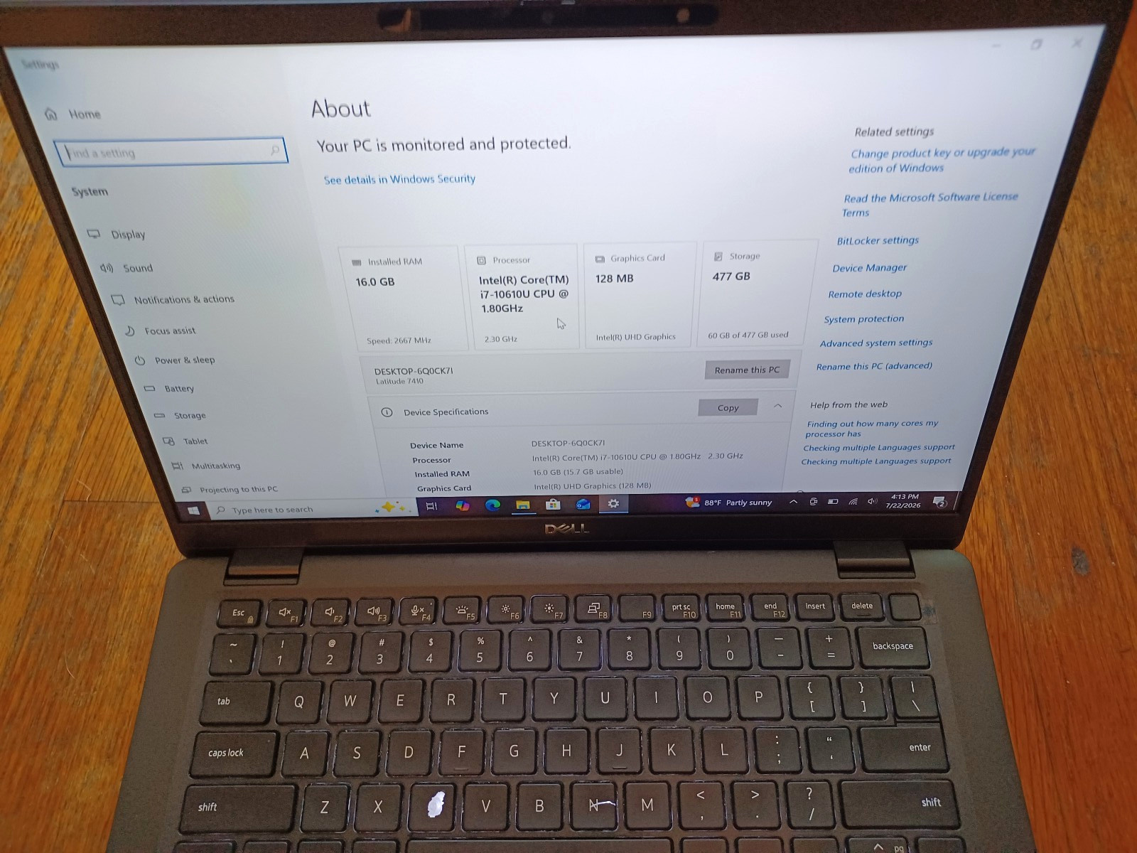 Dell Latitude 7410 14″ i7-10610U Gen 10 16GB 500B SSD Win 10. No AC Adap
